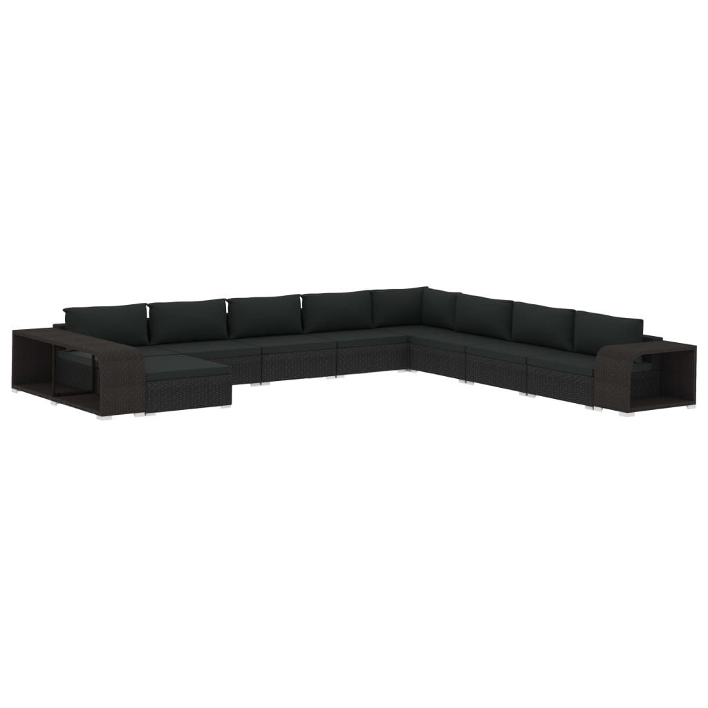 vidaXL Gartenlounge-Set 11-tlg. Garten-Lounge-Set mit Auflagen Poly Rattan Schwarz, (11-tlg)