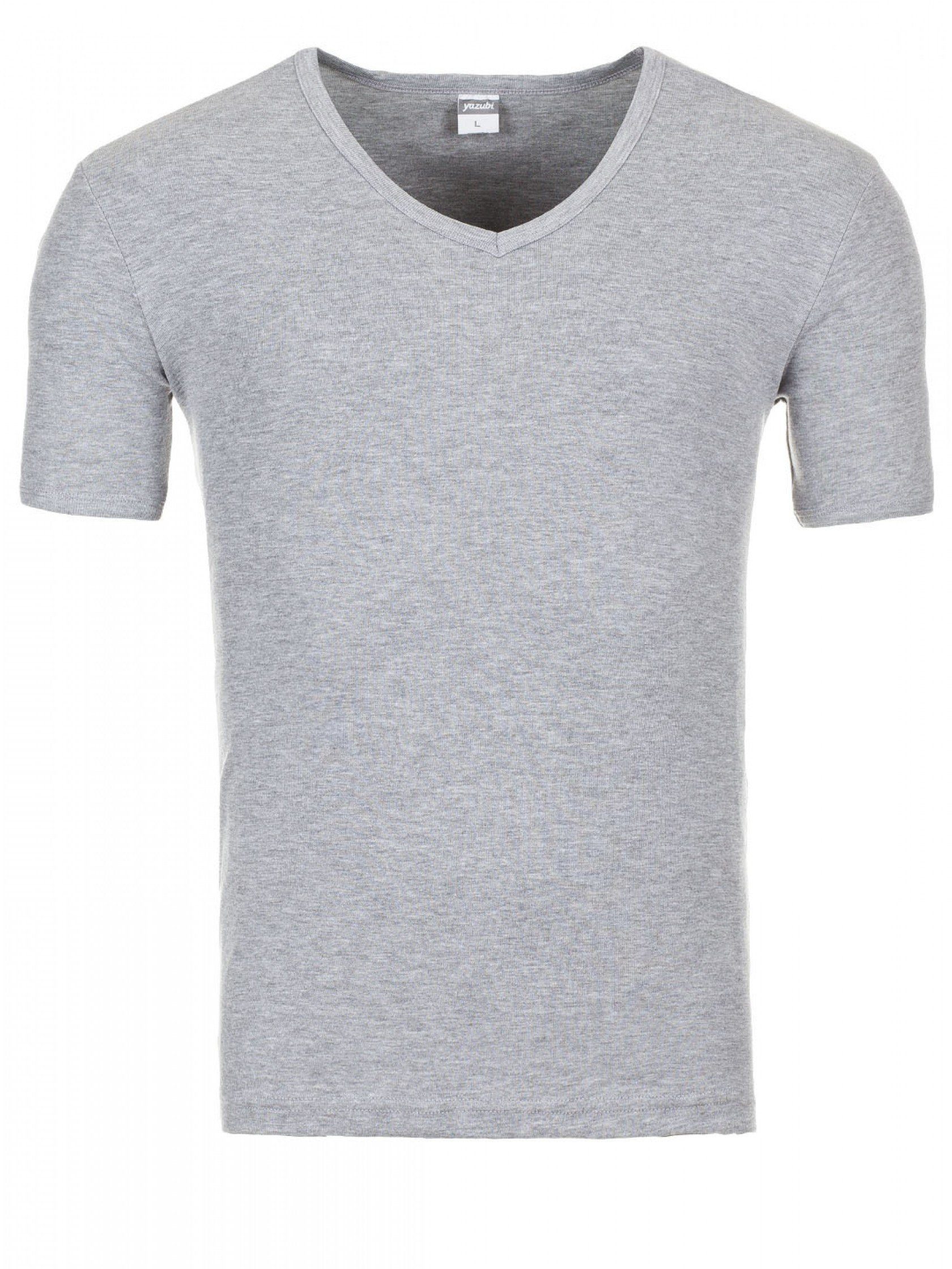 Basic V-Neck V-Ausschnitt mit bequemes (2-tlg., (2er pack - grey V-Shirt T-shirt Grau 1003) Yazubi Yazubi Tee melange 2er-Pack)