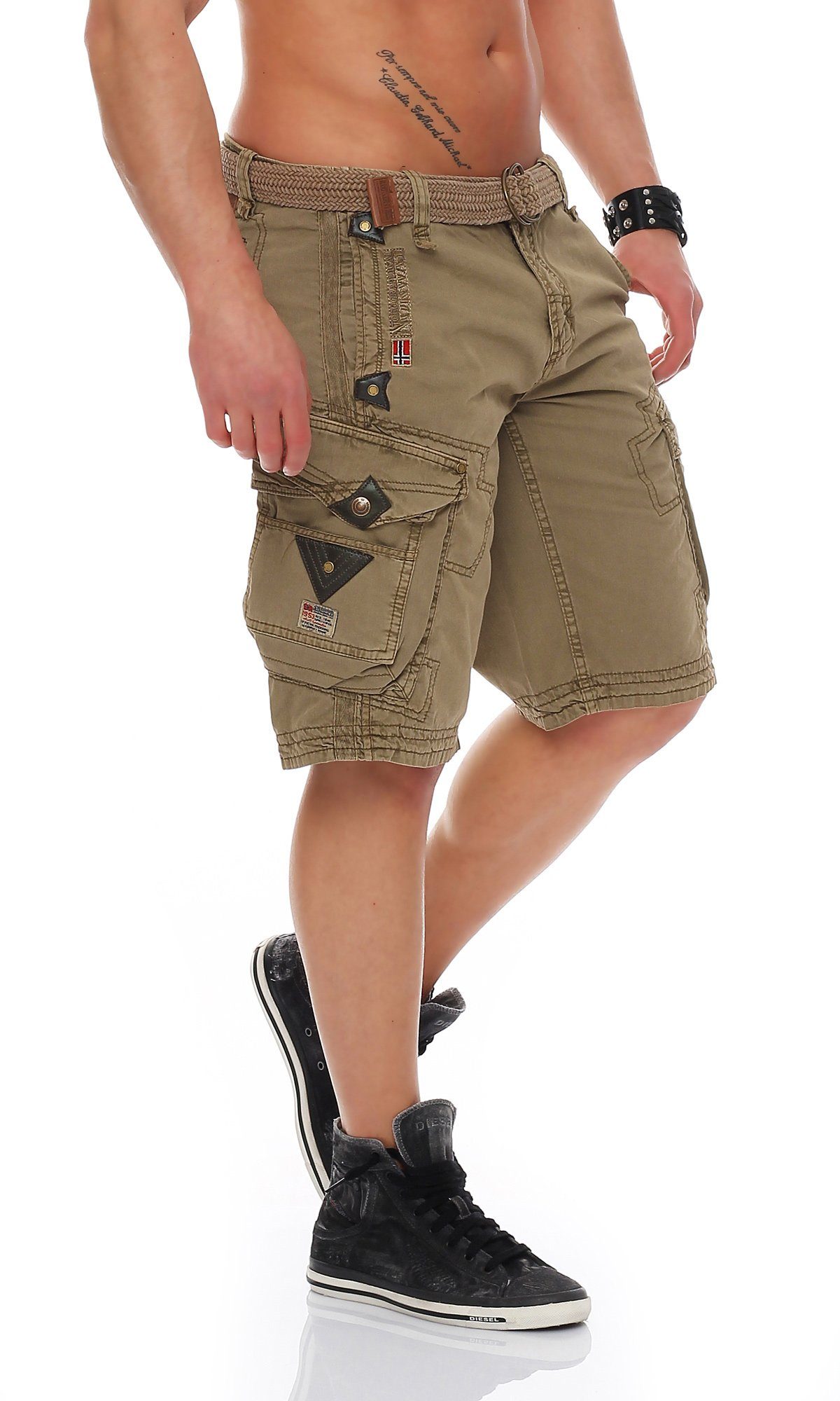 Cargoshorts camouflage G-PERLE Norway Shorts / Gürtel) Shorts, kurze Mastic unifarben Geographical Herren (mit Hose, abnehmbarem