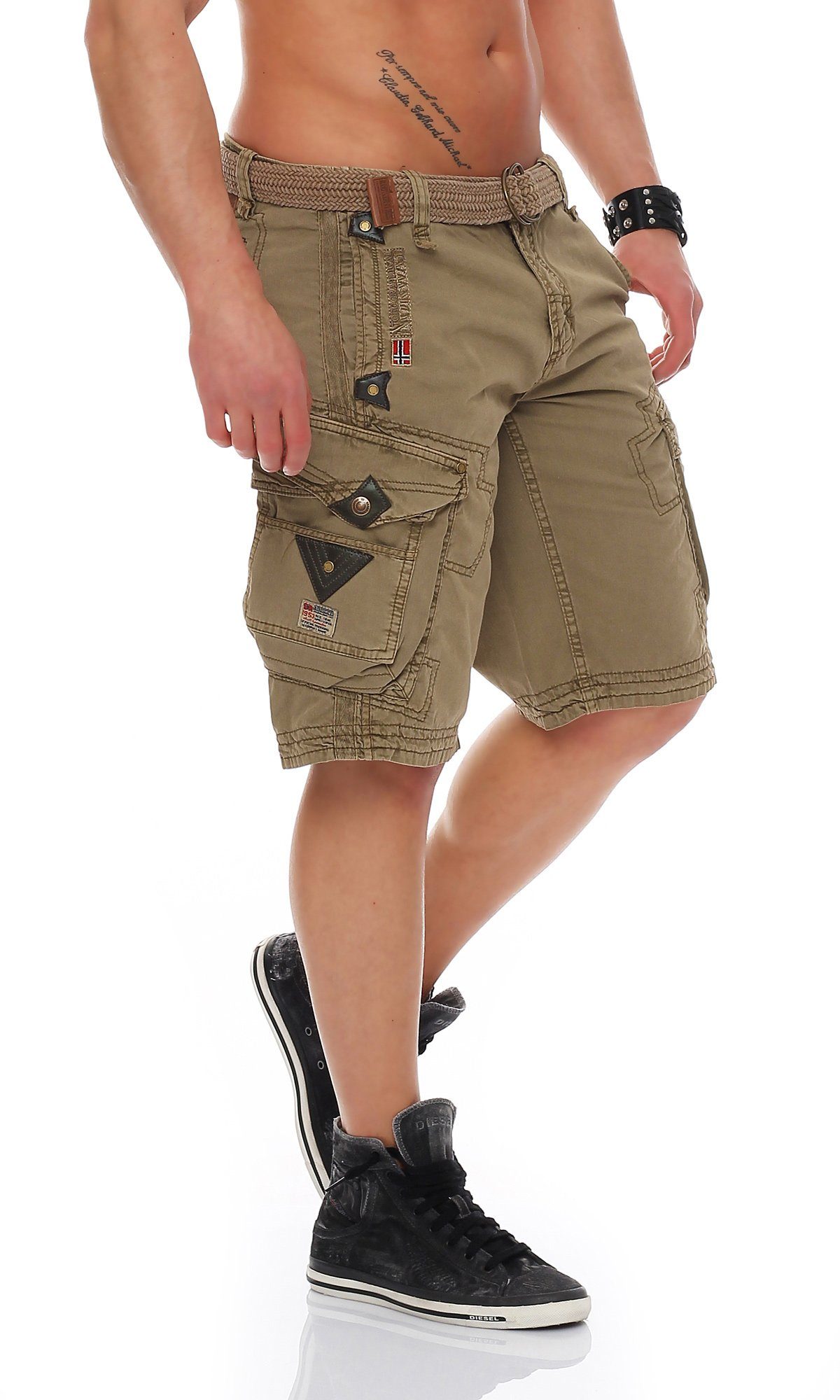 Geographical Norway Cargoshorts Herren Shorts Gürtel) / Hose, abnehmbarem unifarben Shorts, G-PERLE kurze Mastic (mit camouflage