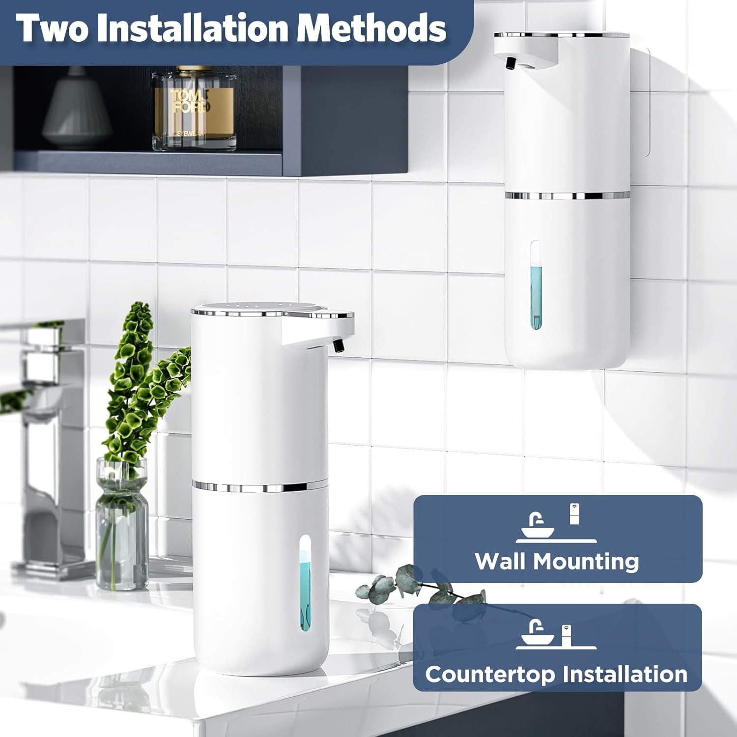 Forrlite Seifenspender Automatisch mit digitaler Anzeige, (380ml Elektrischer Seifenspender mit Sensor, Wandmontage, Berührungslos, USB Wiederaufladbar), IPX5 Wasserdicht Schaumseifenspender für Bad, Küche