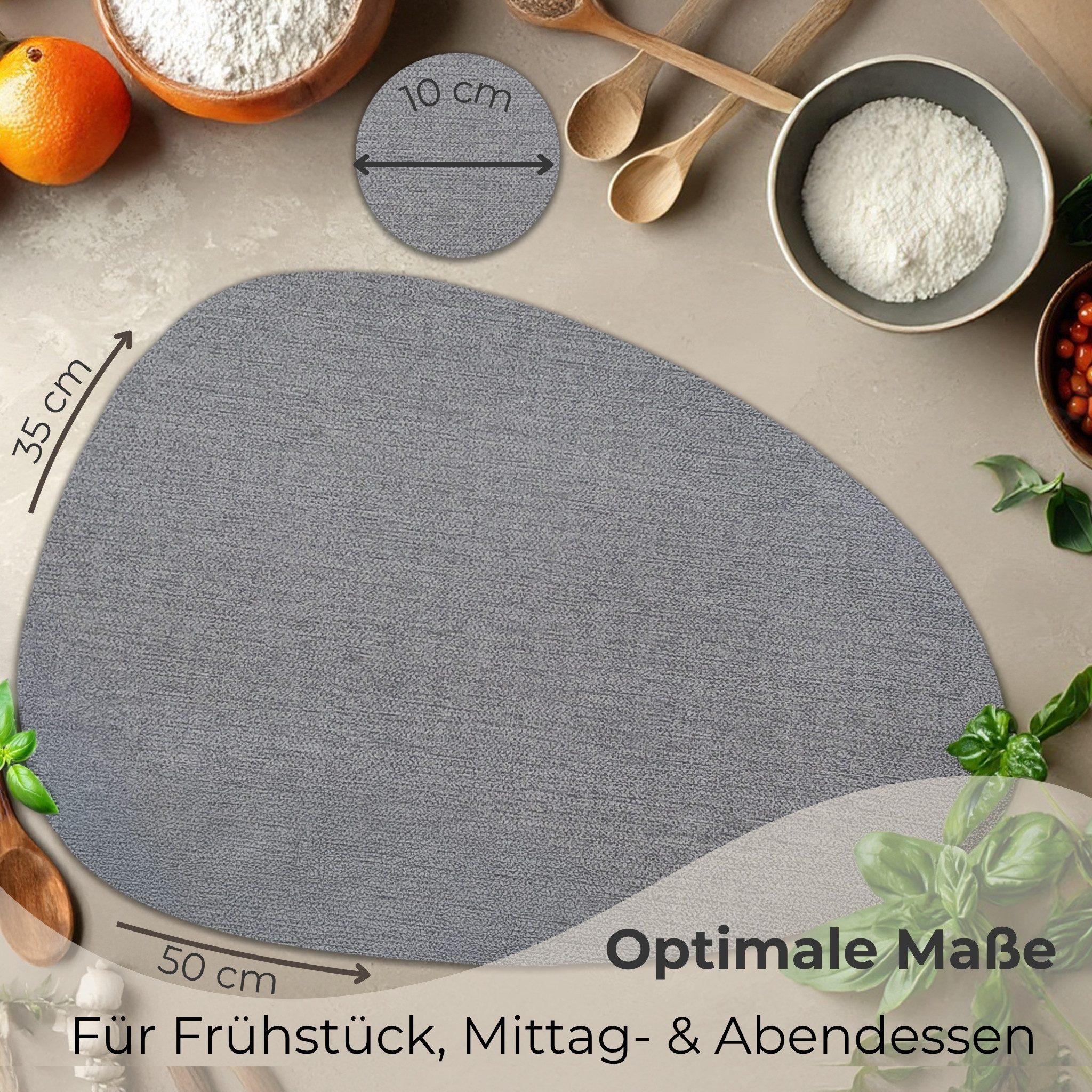 matches21 HOME & HOBBY Platzset Ovales Tischset mit Glasuntersetzer, 6er Set, in Grau meliert, (6-St), Hitzebeständige abwaschbare PVC Platzsets – Bild 3 von 5