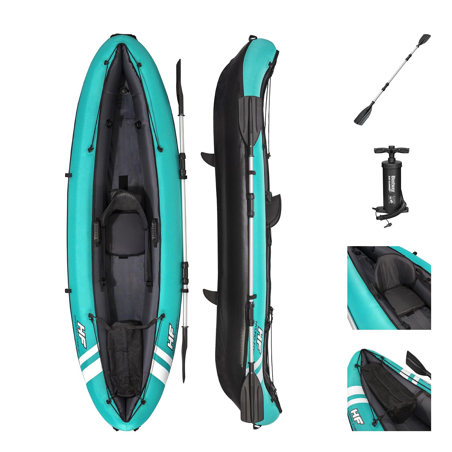 Bestway Einerkajak Hydro-Force™ Ventura™ 280 x 86 x 40 cm, (Set), Einstellbarer Sitz mit Aufbewahrungsfach