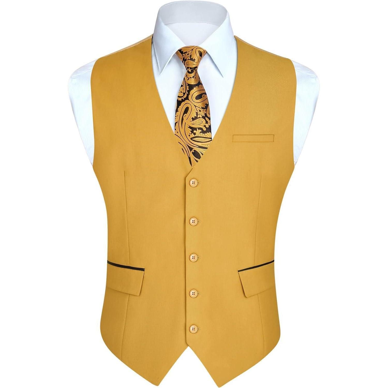 LuxusKollektion Krawatte Anzugweste Herren Hochzeit Businessweste Smoking Taschen Gelb-2 4XL
