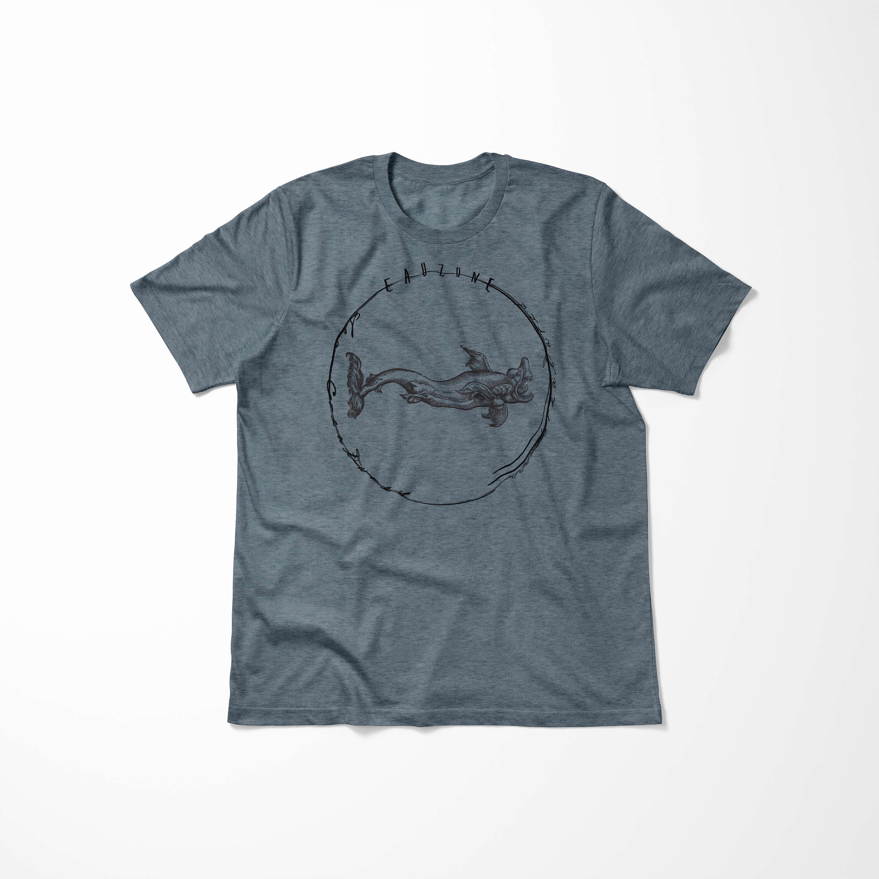 Tiefsee Serie: T-Shirt Sea T-Shirt Indigo sportlicher Creatures, 064 Art - / Sea Struktur feine und Sinus Schnitt Fische