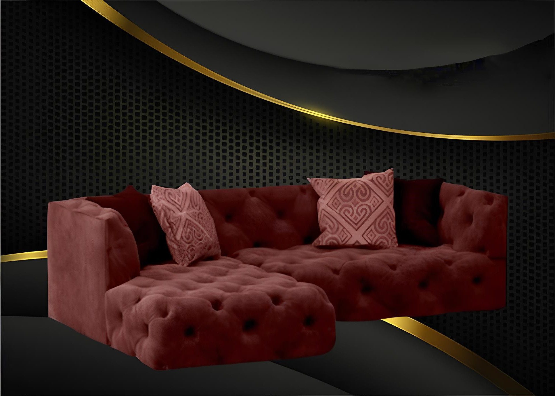 Xlmoebel Chesterfield-Sofa Ecksofa im Chesterfield Stil aus hochwertigem Textil in L-Form, Ecksofa L-Form, Hergestellt in Europa