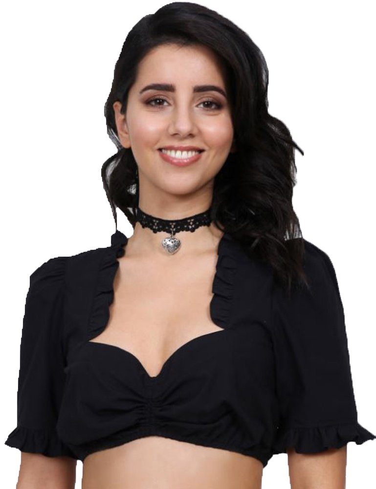 Dirndlbluse 'Negra' Halbarm mit Rüschen 42940, Schwarz
