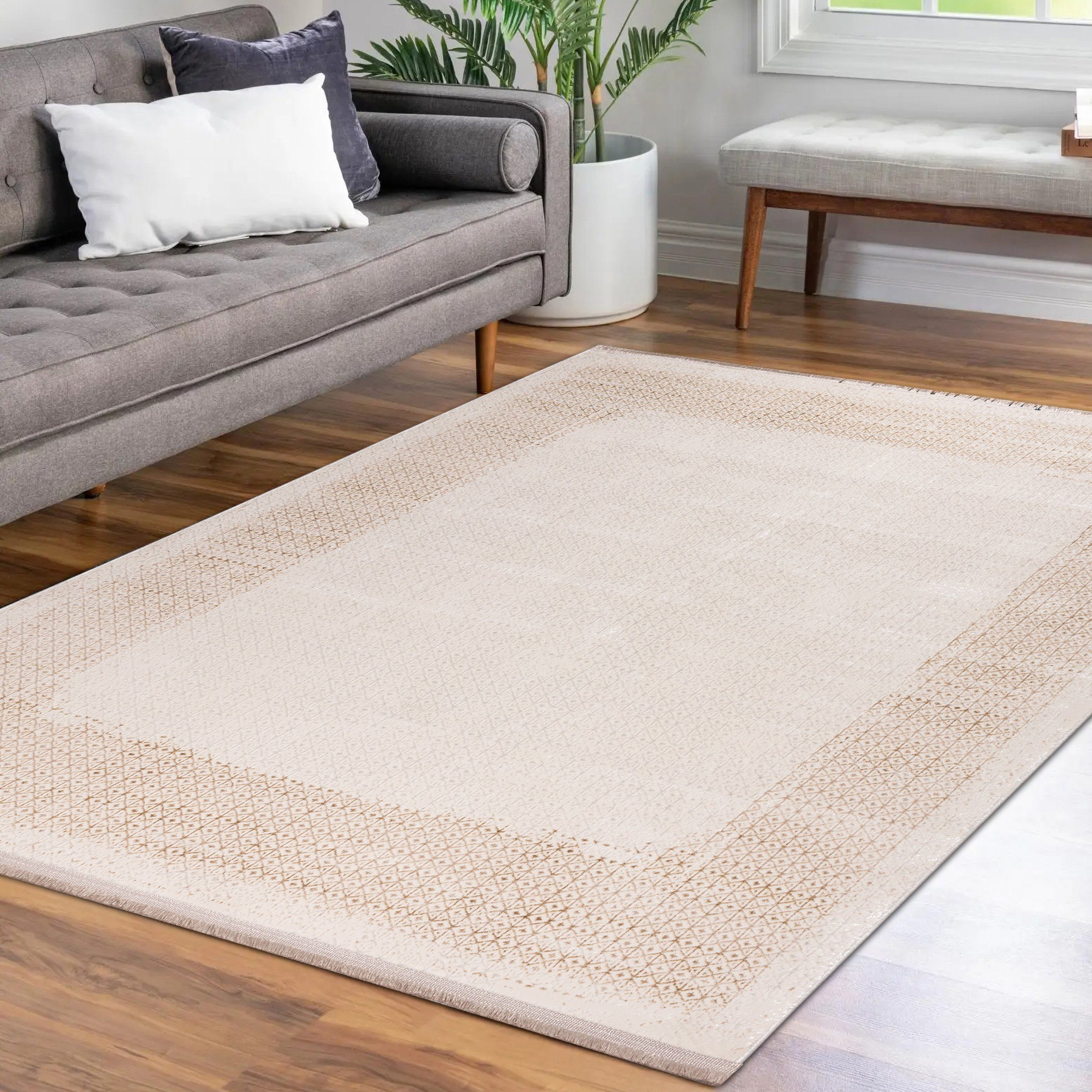 Carpetia Teppich Hochwertiger Designer Teppich, glänzend, in gold-weiß, rechteckig, Höhe: 5 mm