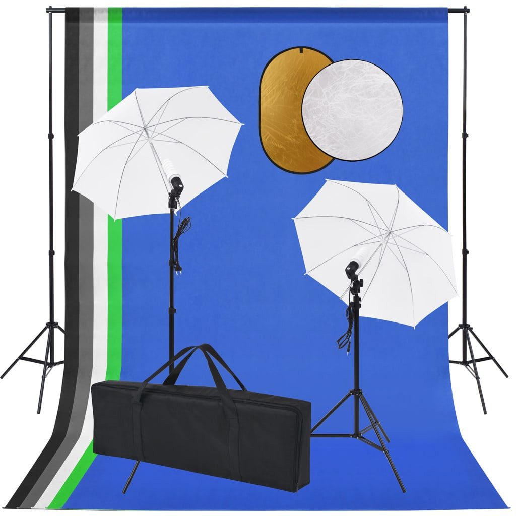 vidaXL Fotohintergrund Fotostudio Set mit Lampen Schirmen Hintergrund Reflektor