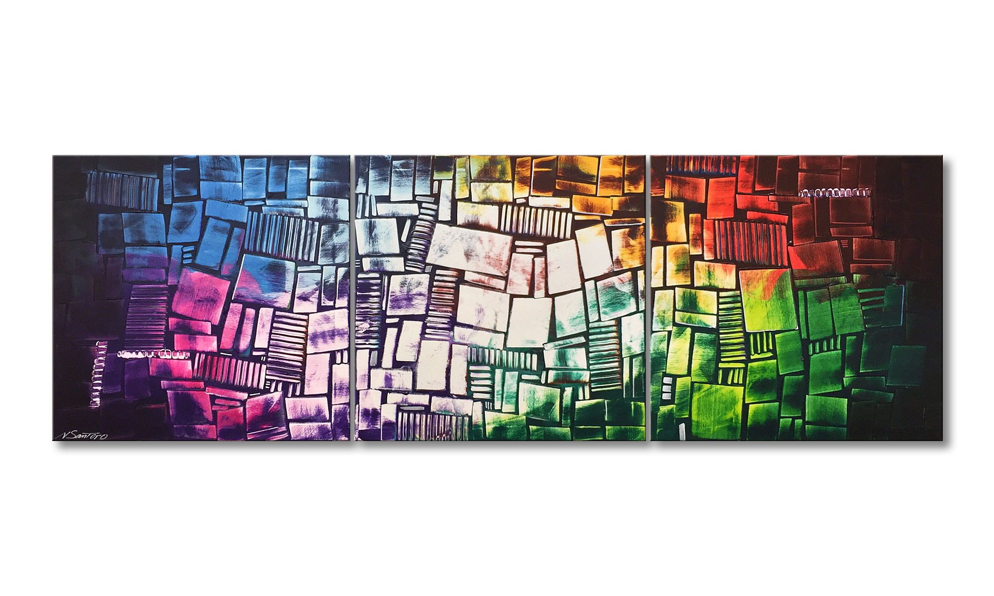 WandbilderXXL XXL-Wandbild Brightly Coloured 210 x 70 cm, Abstraktes Gemälde, handgemaltes Unikat