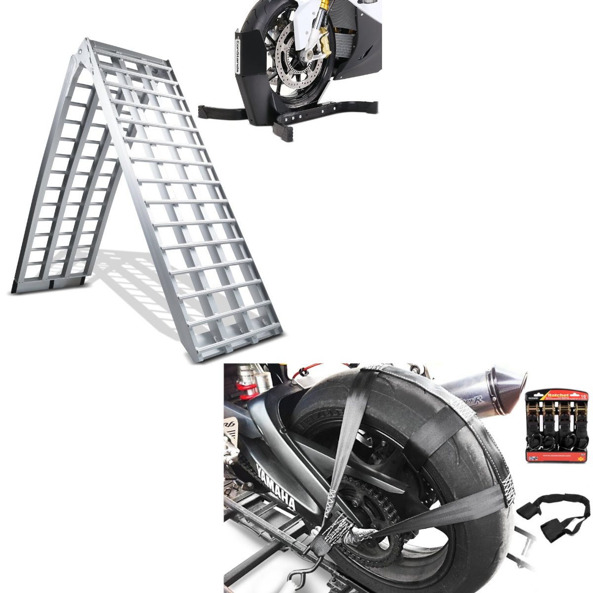 Motorradheber Set: Motorrad Auffahrrampe Alu CP5 + Motorradwippe Easy Plus klappbar