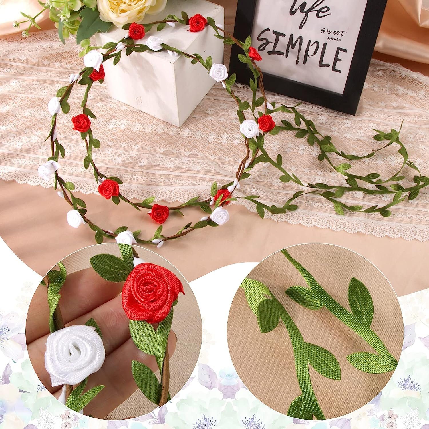 WaKuKa Diadem Set mit 2 weiß Mädchen Kranz-Kronen-Boho-Blumen-Stirnbändern für
