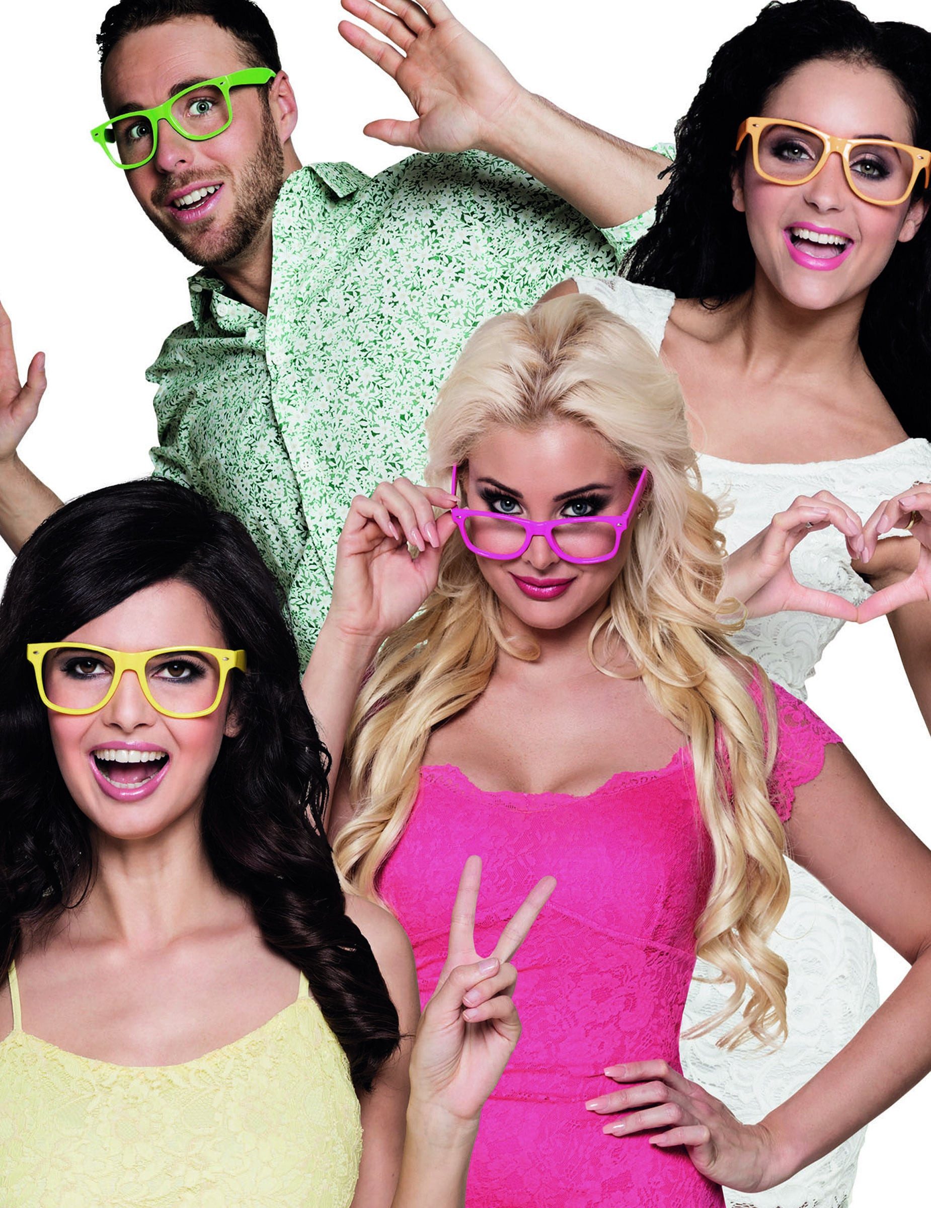 PartyPro Kostüm Nerd Brillen Spaßbrillen Set 4 Stück bunt