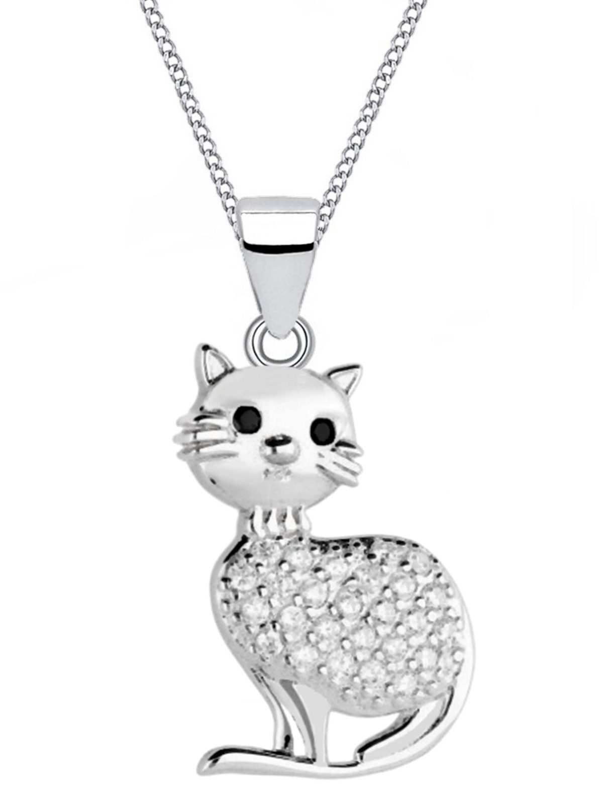 Goldene Hufeisen Kette mit Anhänger Halskette Silber Katze 925 Sterling Zirkonia Anhänger mit Kette Kater, 925 Sterling Silber Silberschmuck für Damen, mit Zirkonia