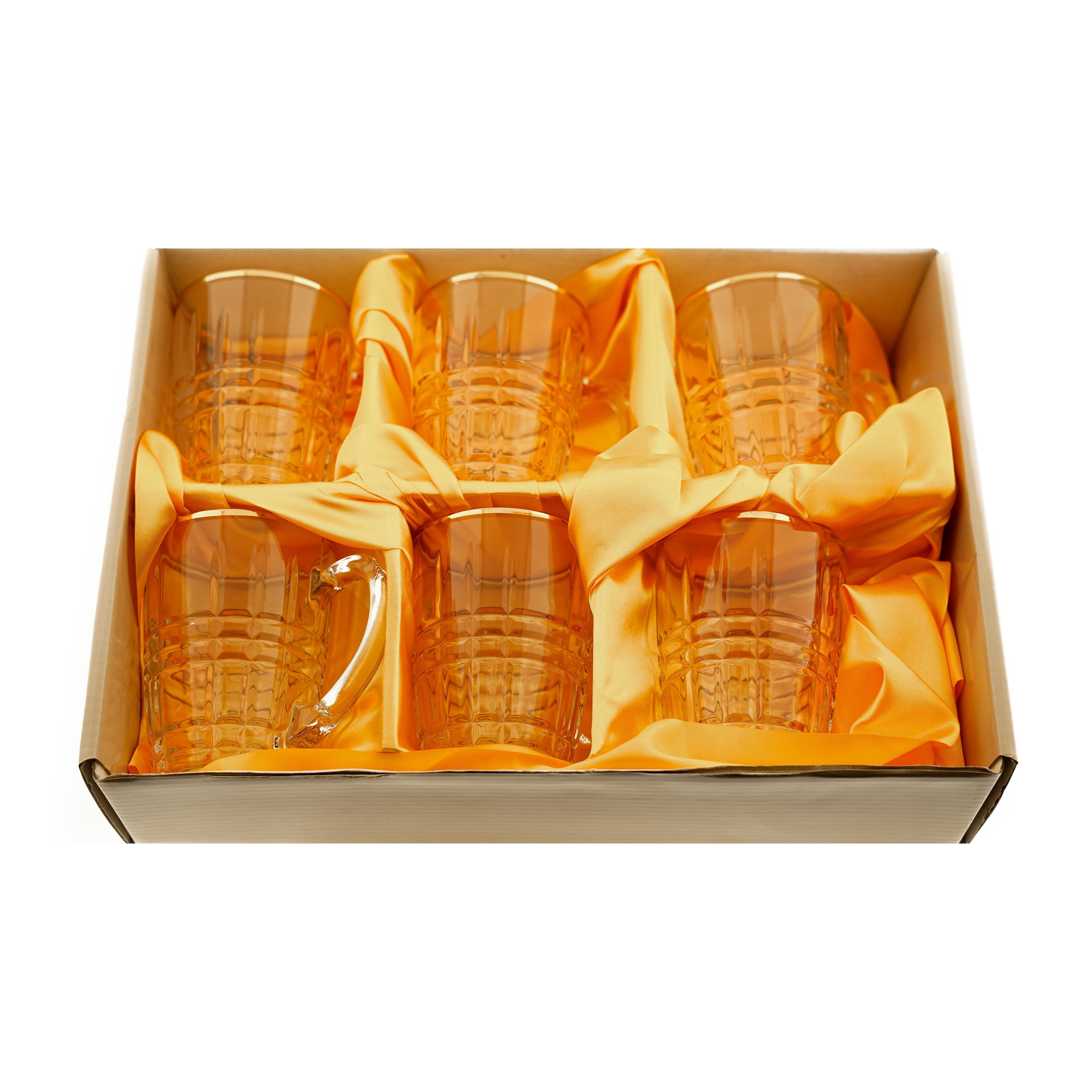 Sunay Teeglas 6er Gläser-Set mit Henkel 203 ml Transparent mit Muster – Bild 4 von 5