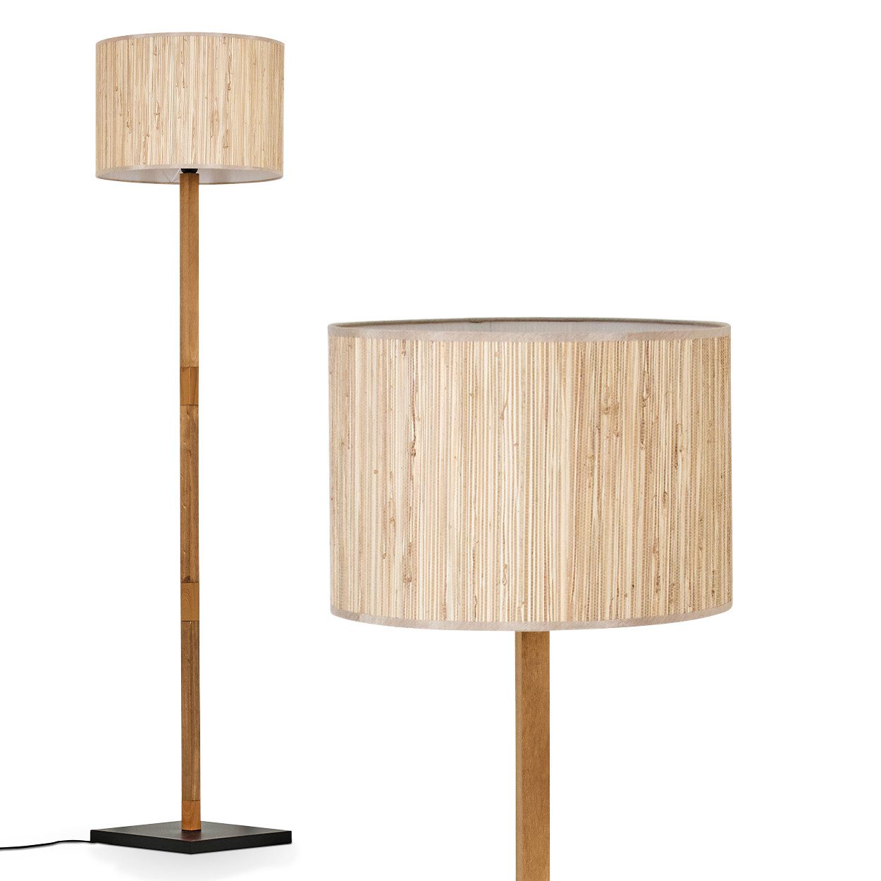 Stehlampe Stehlampe mit Holzfuß und Schirm aus Seegras