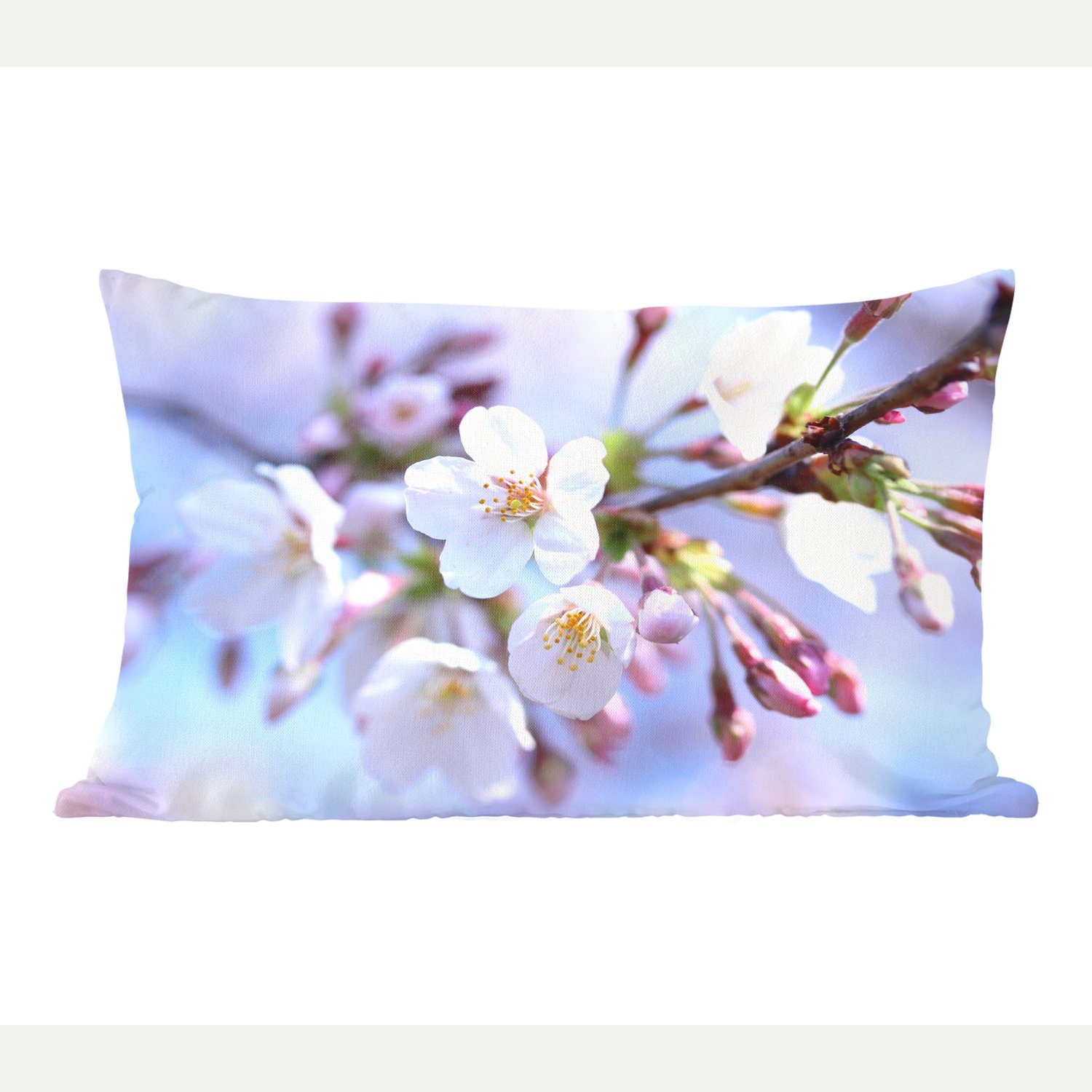 MuchoWow Dekokissen Blumen - Sakura - Zweig - Blütendolden, Wohzimmer Dekoration, Zierkissen, Dekokissen mit Füllung, Schlafzimmer