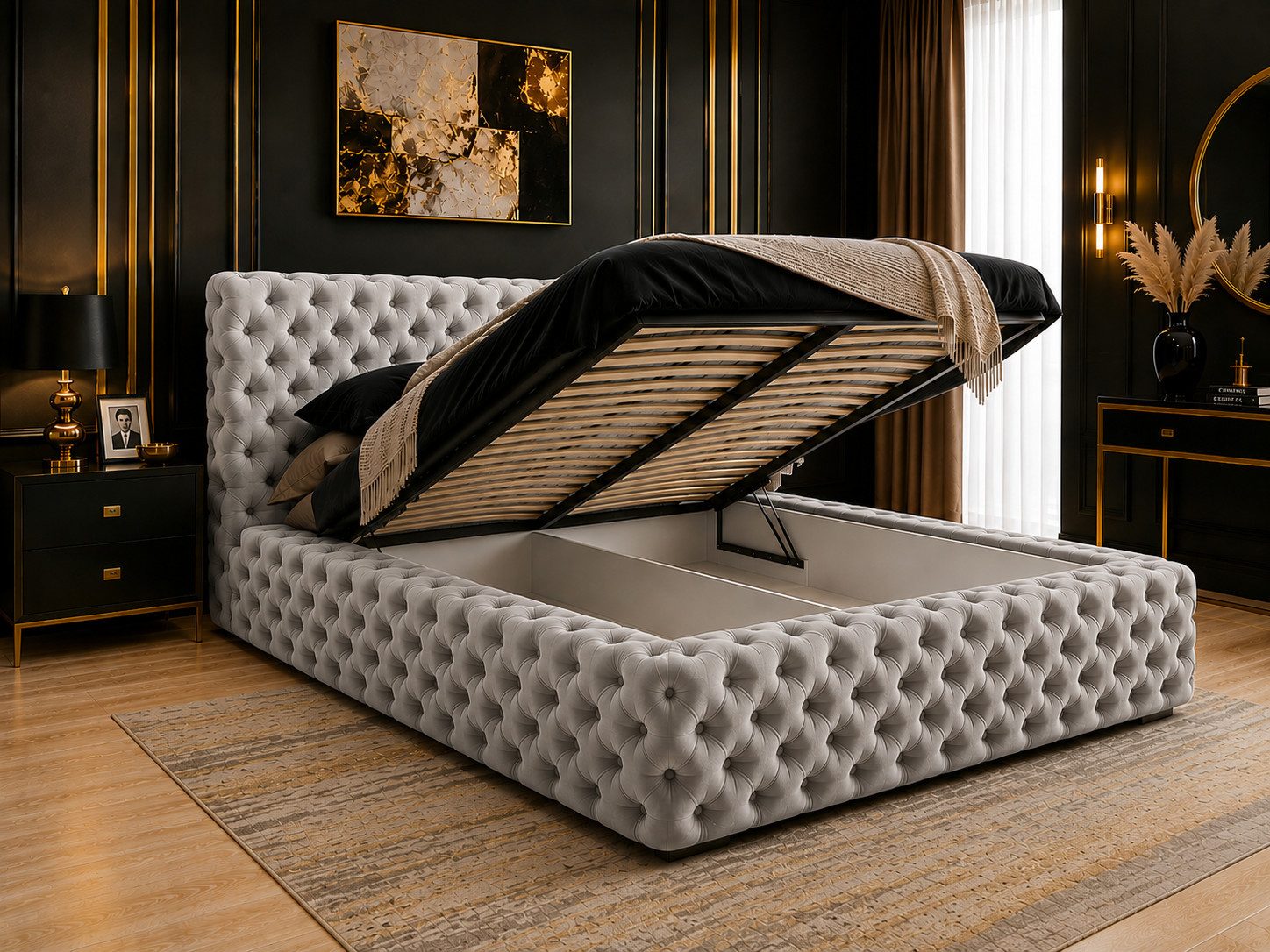 B&B Home Polsterbett Stauraumbett Schlafbett Bett Figo A 180 cm 200 cm 220cm (mit Bettkasten und Lattenrost, ohne Matratze) – Bild 2 von 5