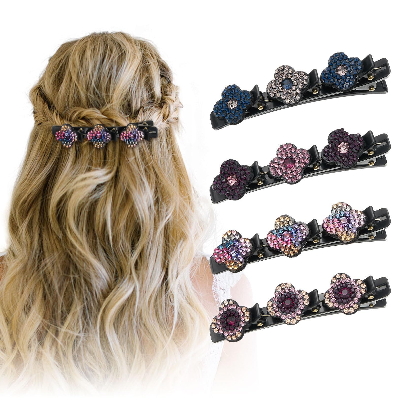 RWEUOQ Haarspange 4 Stück Haarspange, Haarspange Glitzer Kristallblume, Schöne Brauthaatschmuck-Haarkämme, 4-tlg., Kristall-Haarschmuck-Set für Frauen und Mädchen, Blume Haarklammern für Damen