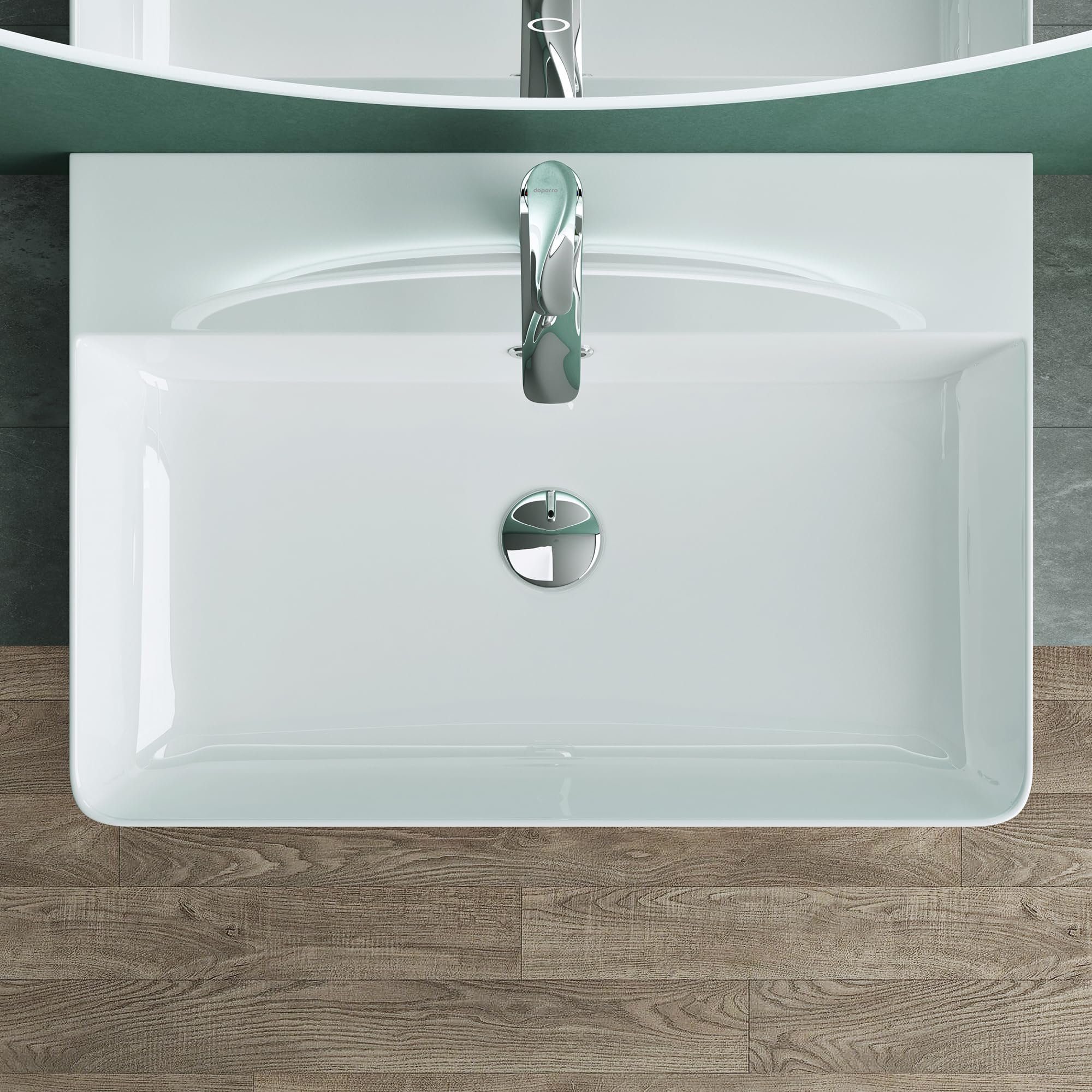 Mai & Mai Aufsatzwaschbecken Waschbecken Br702 Keramik Rechteckig Waschplatz 1 Armaturenloch