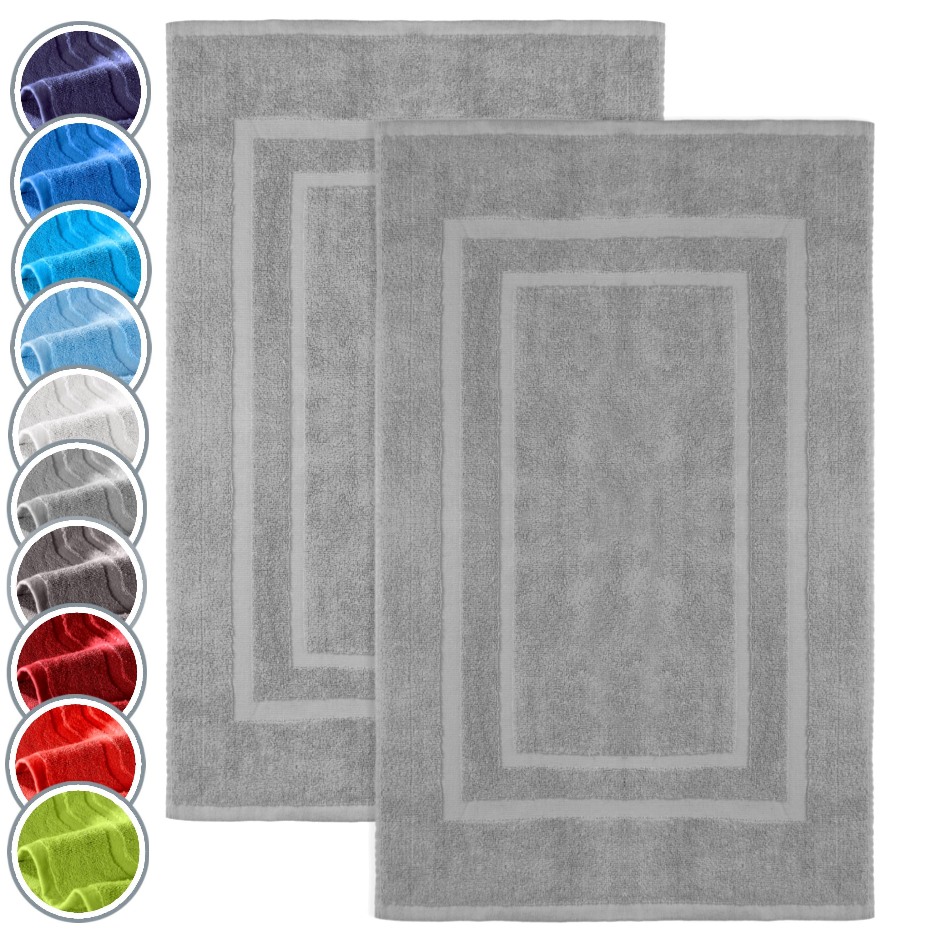 NatureMark Badematte 2er-Set Badvorleger 50x80cm, strapazierfähig, Baumwolle, rechteckig, Badematte 2-tlg., Duschmatte Duschvorleger, Premium Qualität, 50x80cm, Silber grau