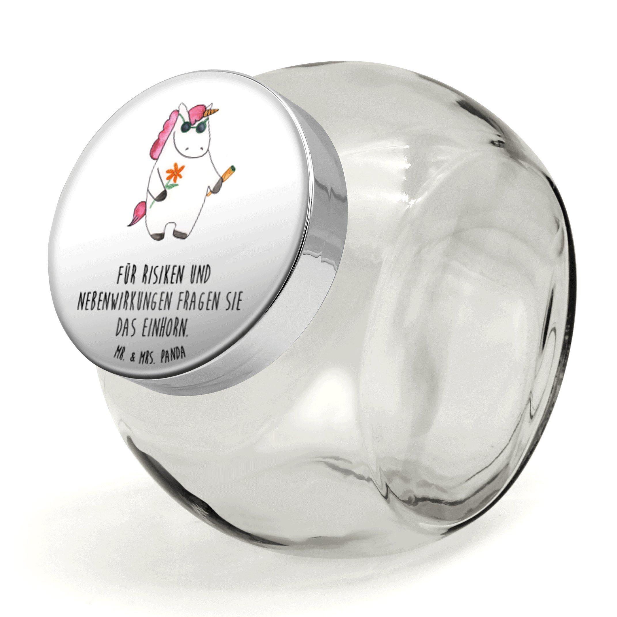 Mr. & Mrs. Panda Vorratsglas XL 2000ml Einhorn Woodstock - Weiß - Geschenk, Müslidose, Küchenorgan, Premium Glas, (1-tlg), Stilvoll & Praktisch