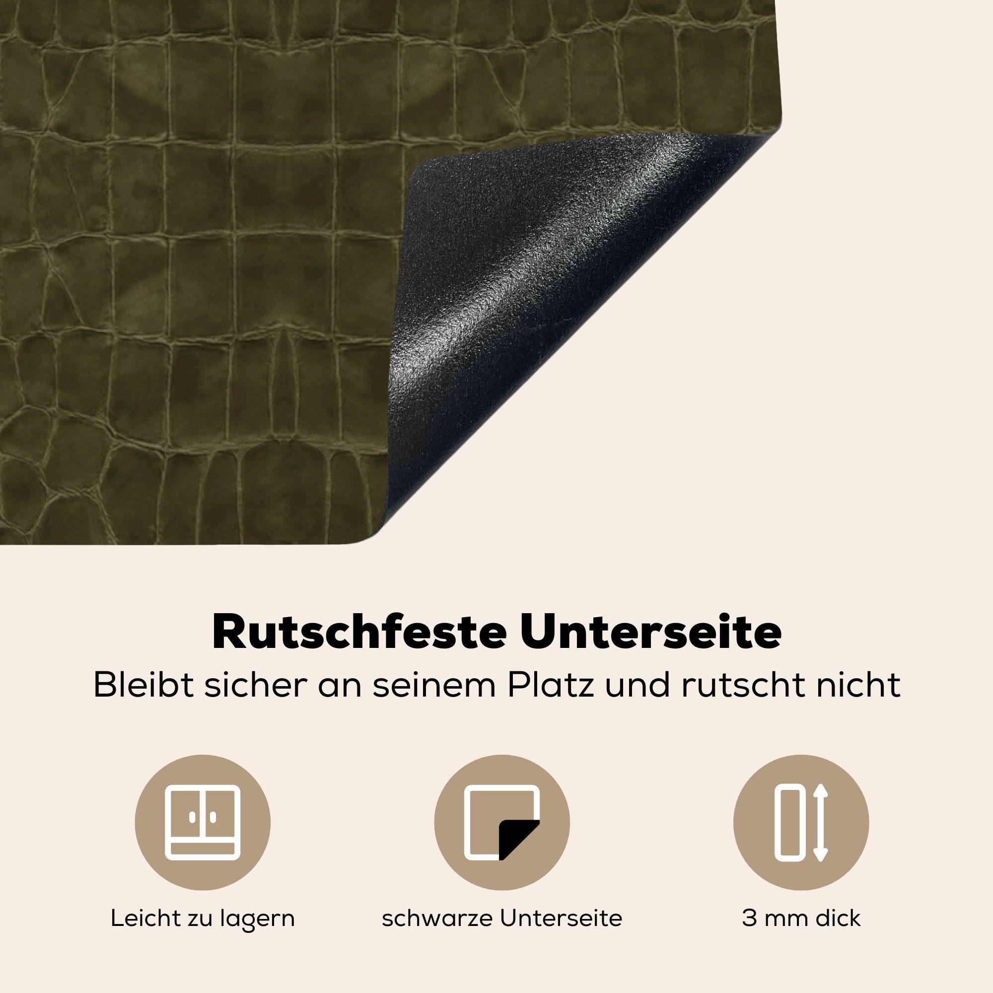 tlg), MuchoWow 78x78 cm, - (1 Leder Herdblende-/Abdeckplatte küche - Arbeitsplatte Induktionsschutz Ceranfeldabdeckung, - Grün für Tierfell, Vinyl,