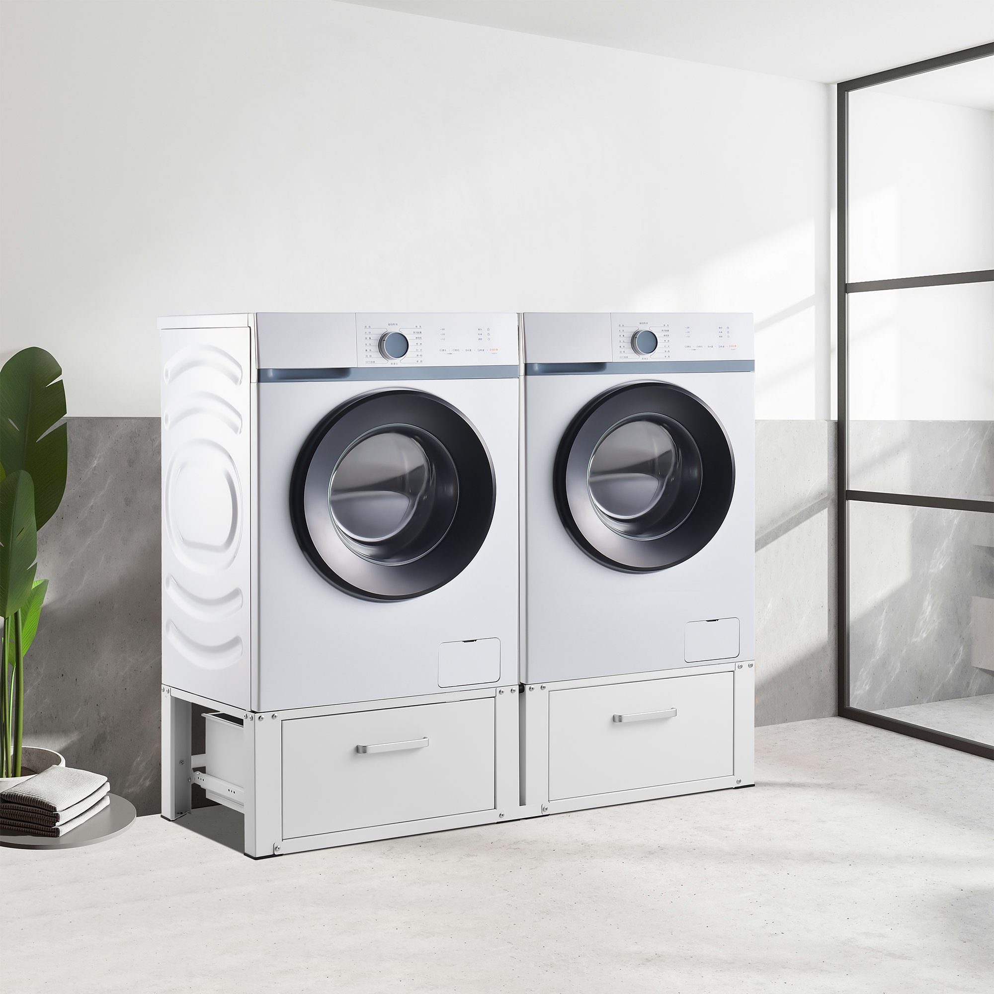 en.casa Waschmaschinenunterschrank »Heyen« Doppeluntergestell mit 2 Schubla günstig online kaufen