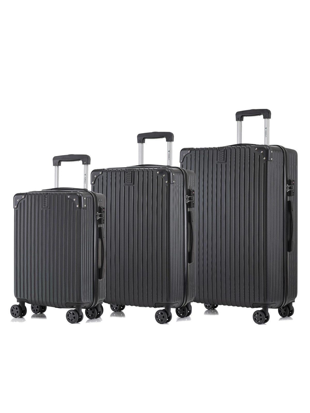 YONSLY Trolleyset Hartschalen Reisekoffer Trolley für Kurztrip, Urlaub und Familie, 4 Rollen, (M-L-XL Set, 3 tlg., Handgepäck-, Reise- und XL-Koffer), mit TSA-Schloss, YKK-Reißverschluss und austauschbaren Rollen
