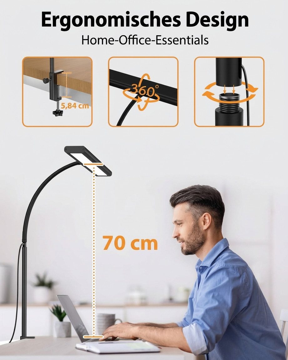 iFalarila LED Schreibtischlampe LED-Klemmleuchte 10 W, dimmbar, 160 LEDs, 3 Lichtfarben, USB, LED fest integriert, Neutralweiß, Kaltweiß, Warmweiß, 160 LEDs, 10 – Bild 2 von 5