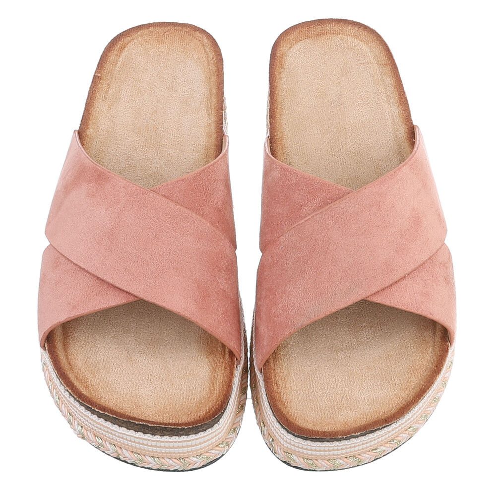 Ital-Design Damen Plateau-Pantolette mit Kreuzbanddesign Plateausandaletten (91895561) Flach Pantoletten in Altrosa – Bild 4 von 5