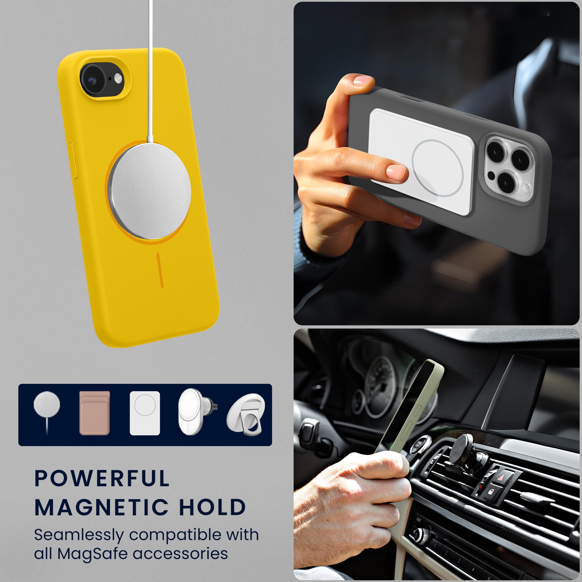 kwmobile Smartphone-Hülle Soft Silikon Case für Apple iPhone 17e / iPhone 16e Hülle, magnetische Schutzhülle kompatibel mit MagSafe Cover gummiert