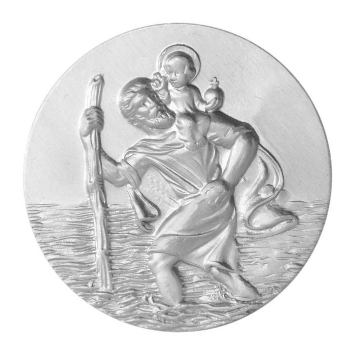PistolaPeppers Amulett Alu Plakette Heiliger Sankt St Christophorus Relief Talisman 38 mm Christopherus