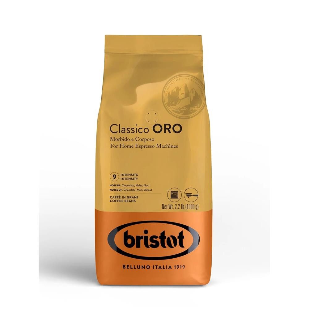bristot Kaffee Classico ORO Bohnen Kaffeebohnen, 1 x 1000 g, Feine Geschmacksnoten von Schokolade, Malz und Walnuss