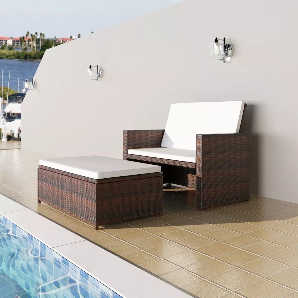 2-Sitzer-Gartensofa mit Sonnenschirm Poly Rattan Couch Loungemöbel Sitzgruppen 