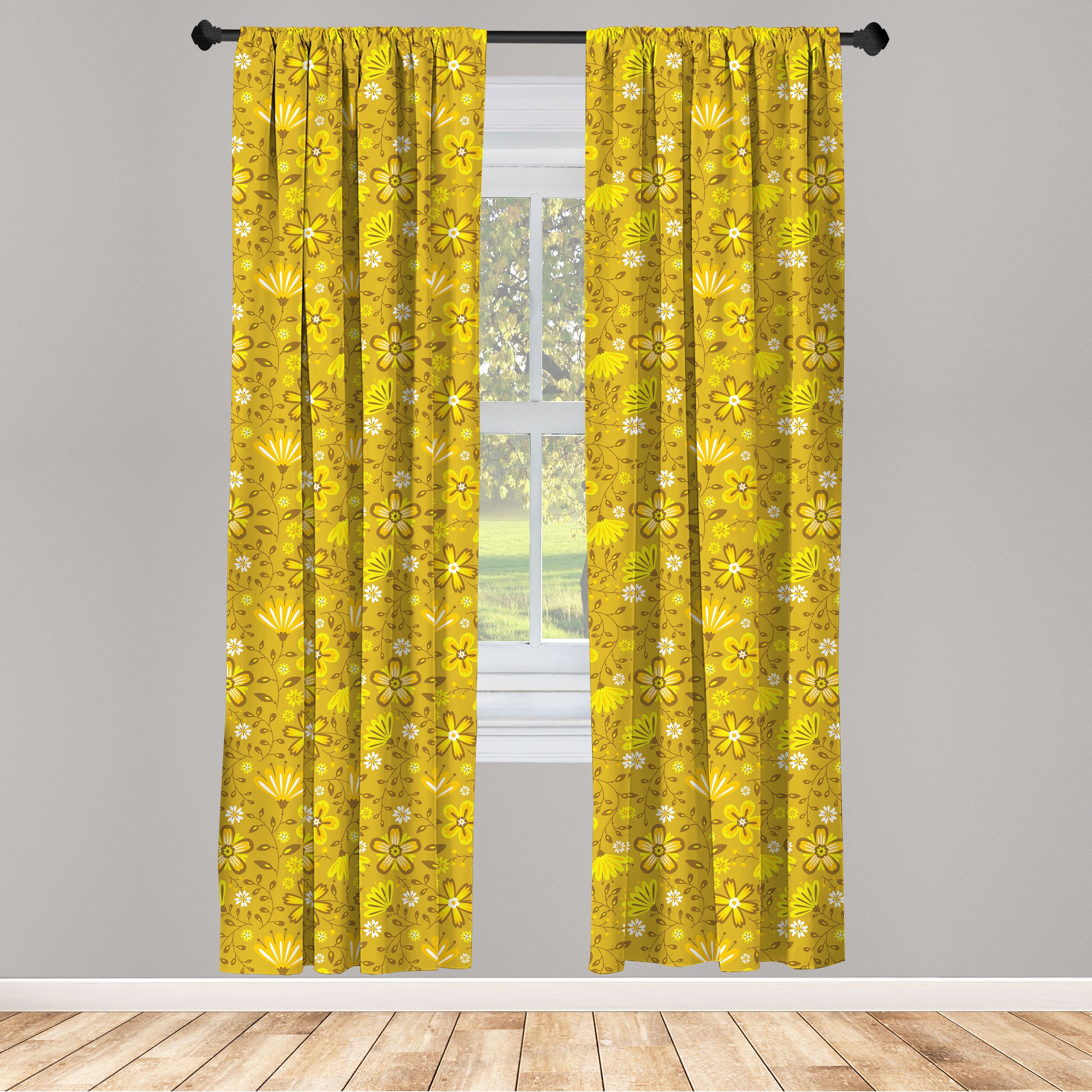 Gardine Vorhang für Wohnzimmer Schlafzimmer Dekor, Abakuhaus, Microfaser, Botanisch Aster Daisy Blüten Blatt | Fertiggardinen