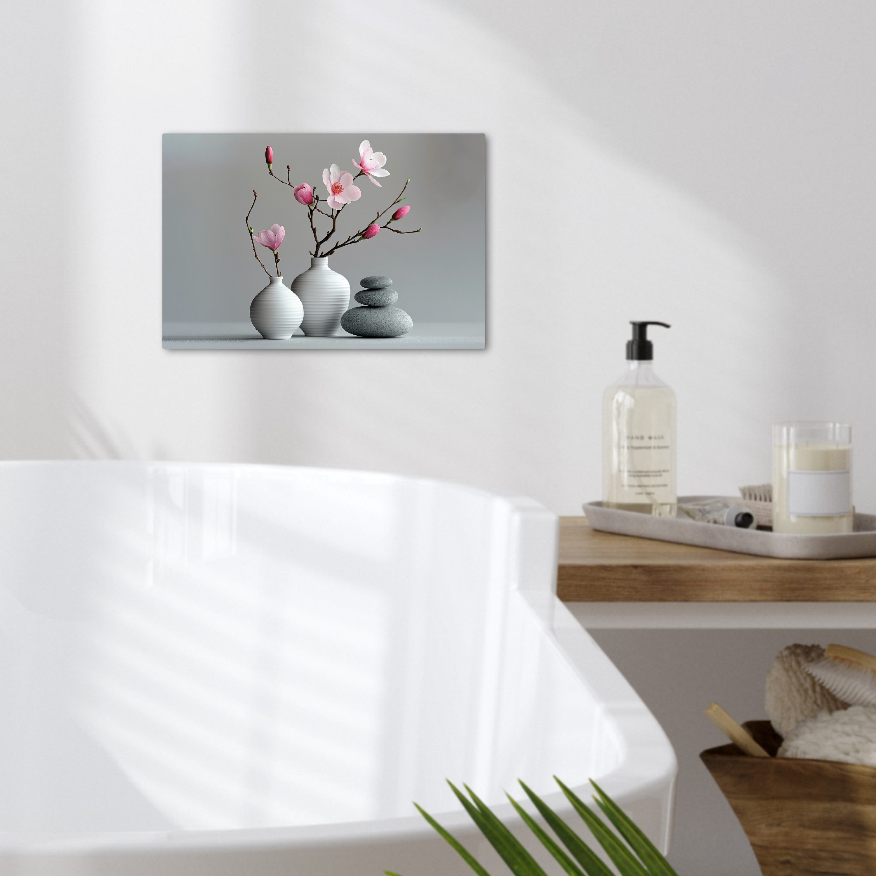 OneMillionCanvasses® Leinwandbild Magnolie - Blumen - Rosa - Zen-Steine, Fotodruck (1 St), Badezimmer Deko, Bilder WC, Toilette Wanddeko 20x30 cm – Bild 2 von 5