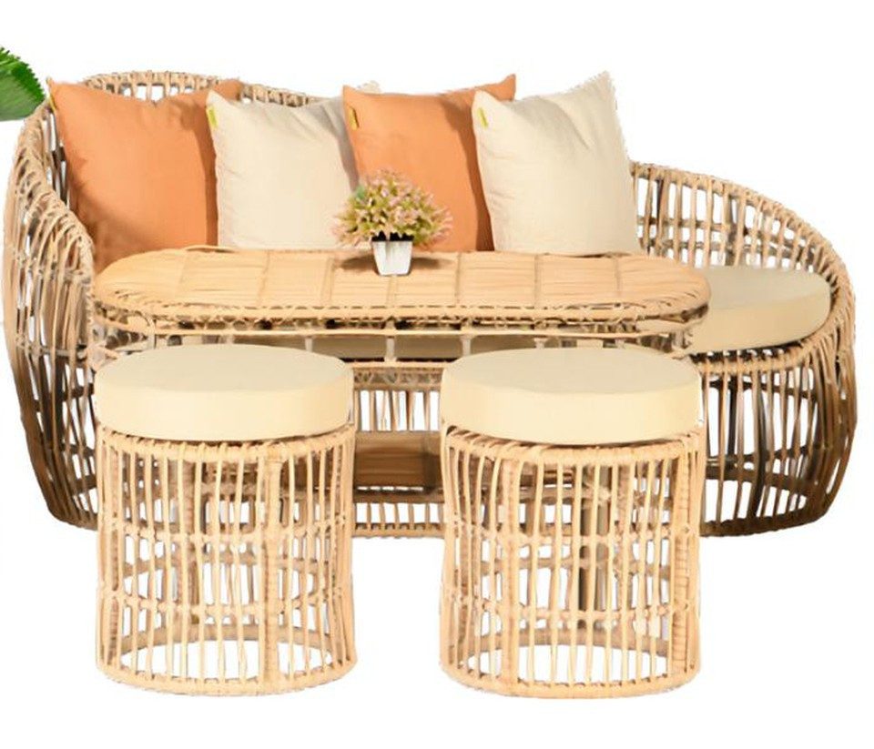 Xlmoebel Gartenlounge-Set Moderne 4-teilige Sofagarnitur mit Couchtisch und Hockern, (4-tlg), Made in Europa