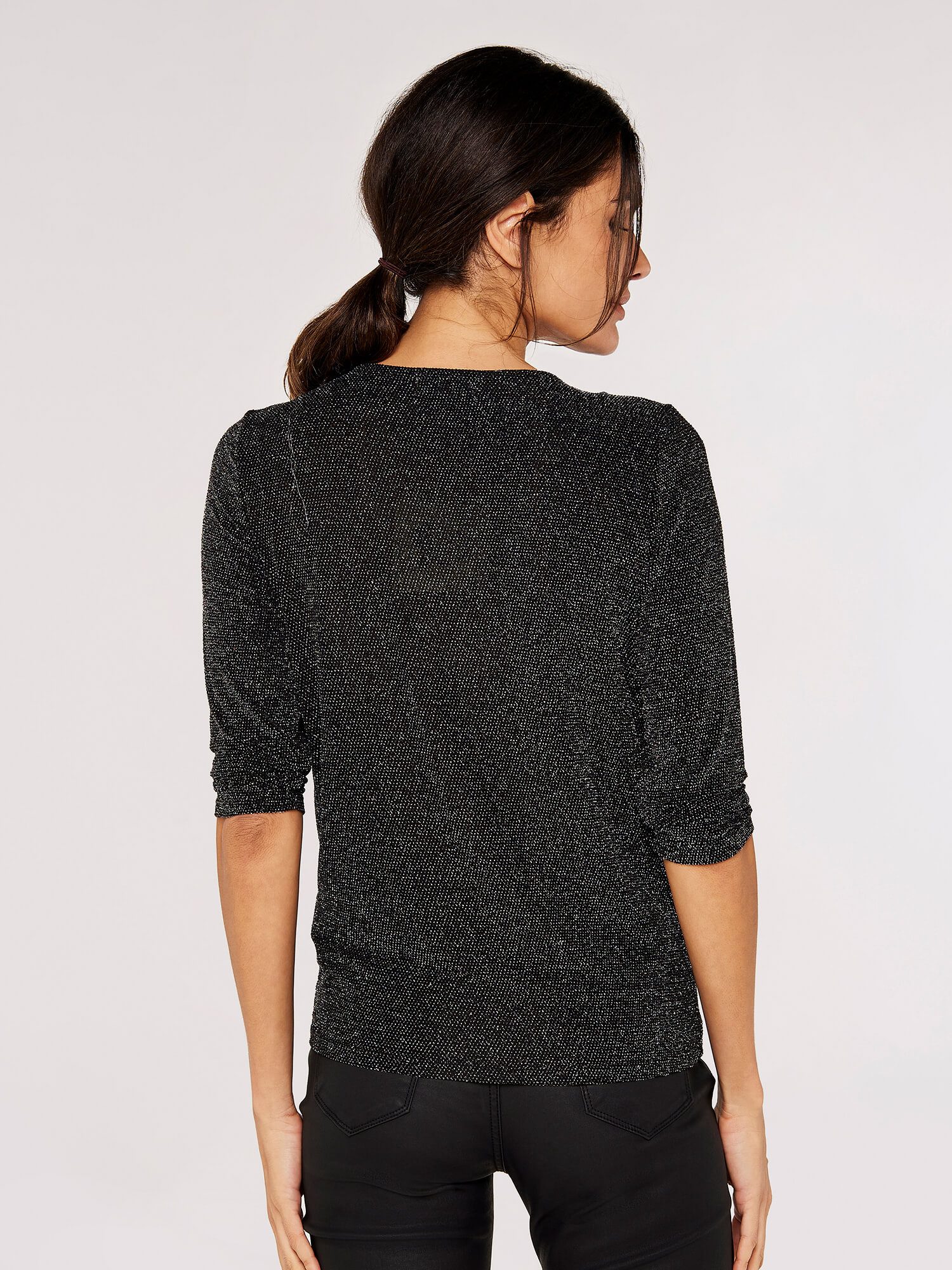 Apricot Wickelshirt Top in Wickeloptik (1-tlg) mit Glitzer