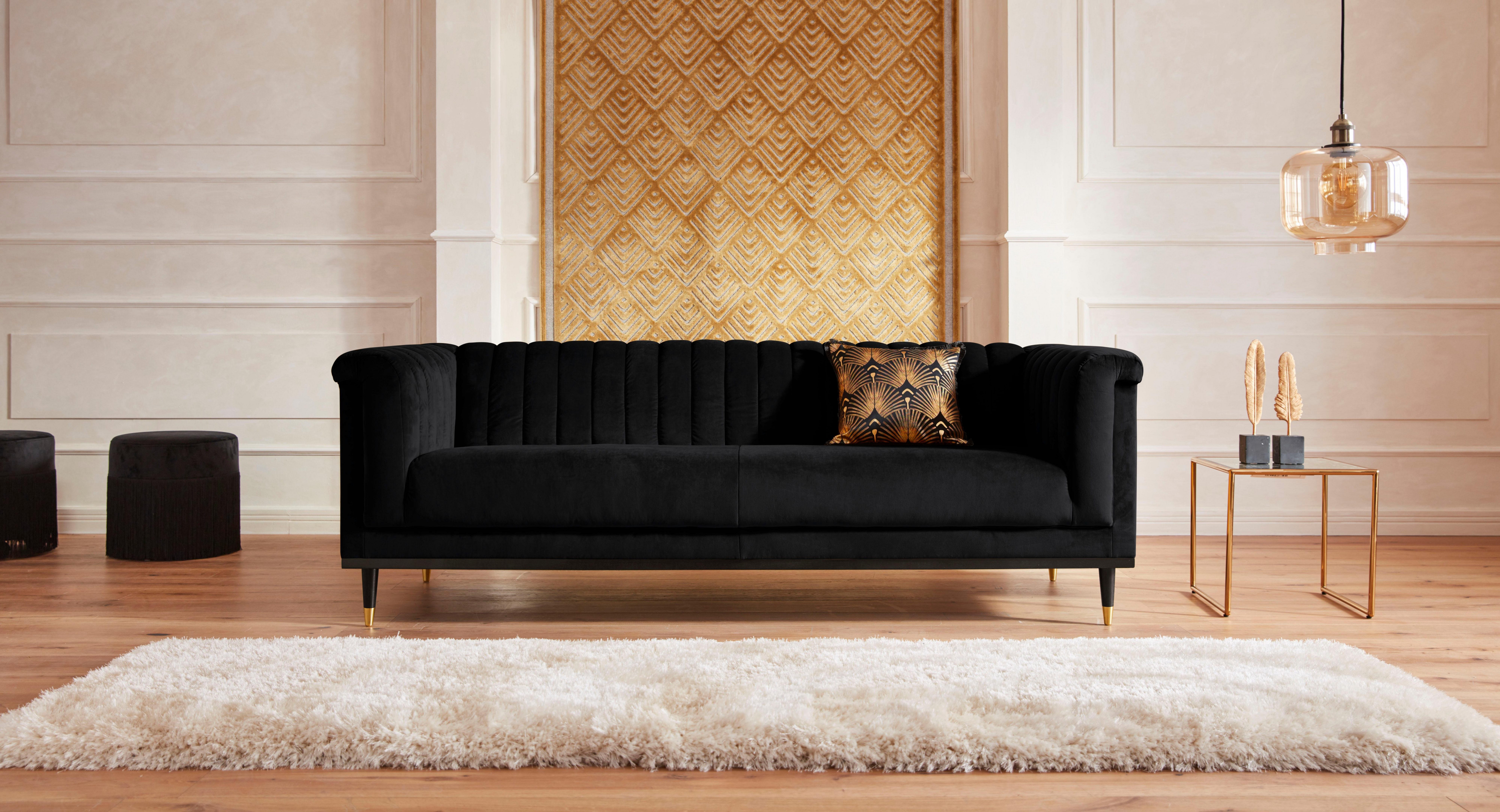 Home affaire 3-Sitzer Chamby, mit Holzrahmen unten und Steppung im Lehnenbereich