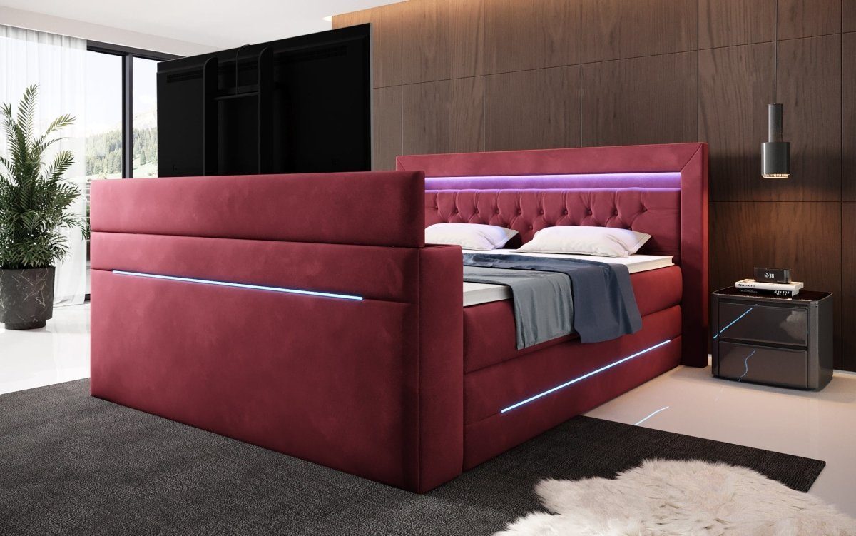 Luxusbetten24 Boxspringbett Neptun, mit TV Lift und RGB-Beleuchtung