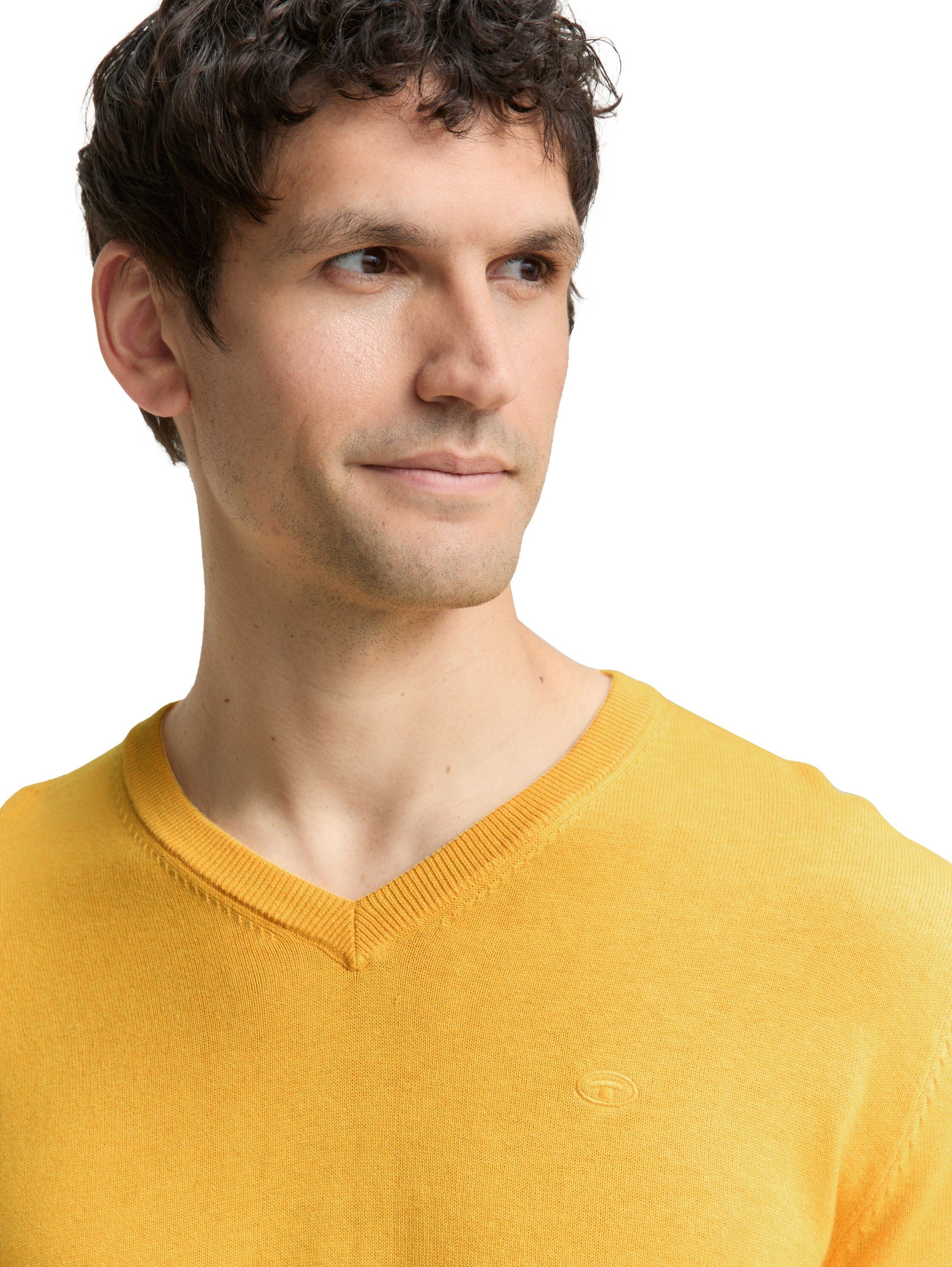 TOM TAILOR V-Ausschnitt-Pullover mit kleiner Logo-Stickerei