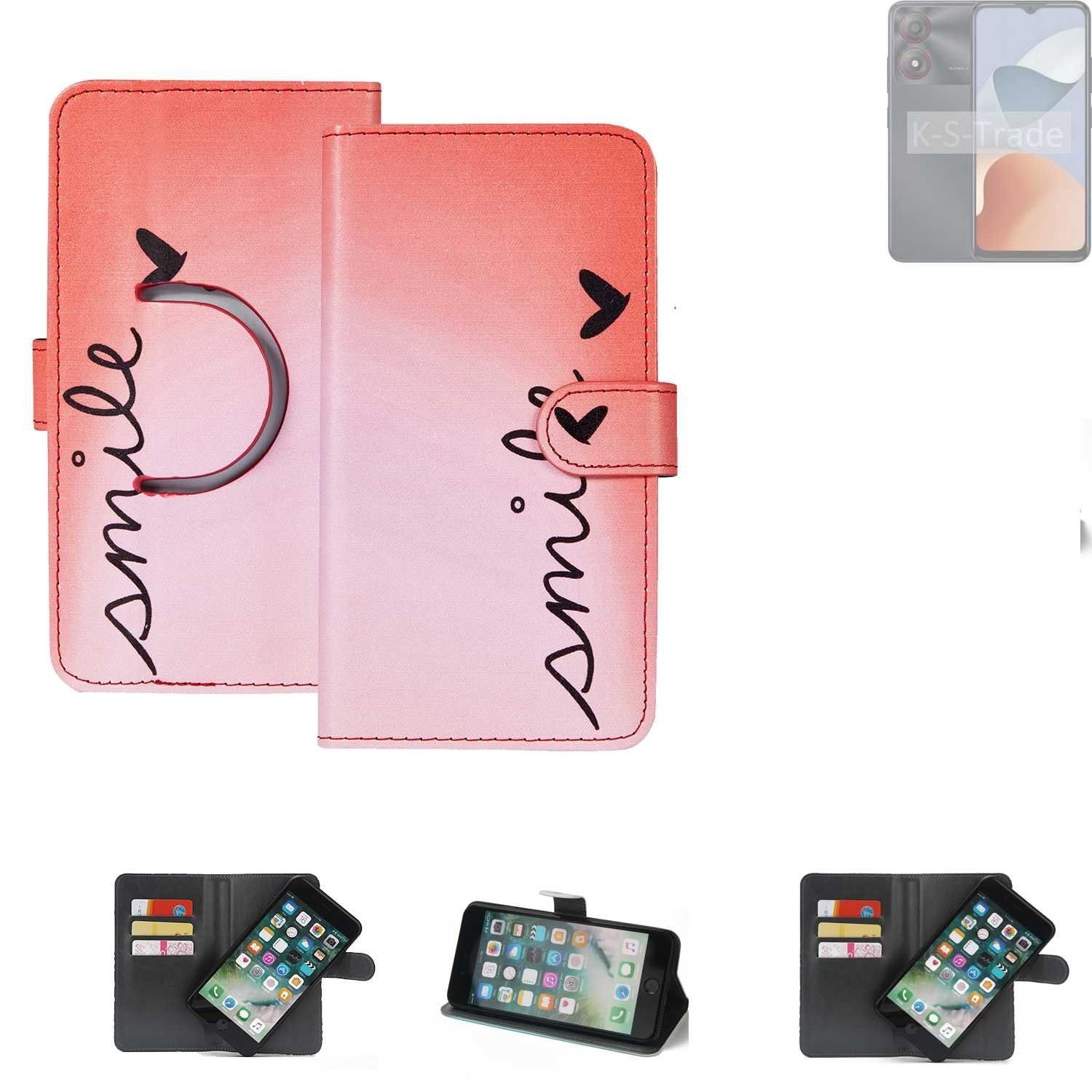K-S-Trade Handyhülle für ZTE Blade A34, Schutzhülle Handyhülle Hülle cover bookstyle Etui ''smile'' rot