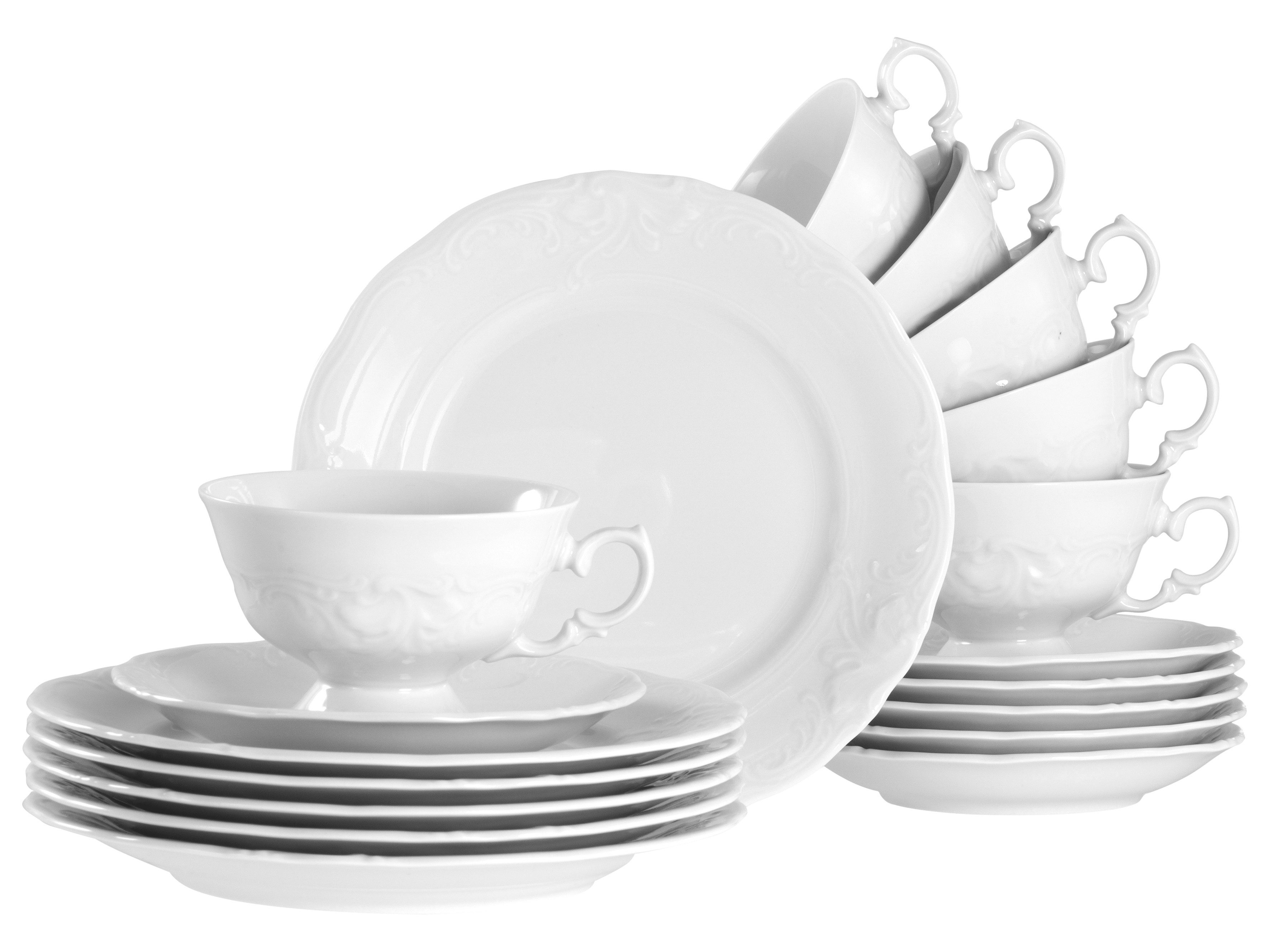 CreaTable Kaffeeservice Frederike Weiss, Service 18-tlg. (18-tlg), 6 Personen, Porzellan, Klassisch, Zeitlos