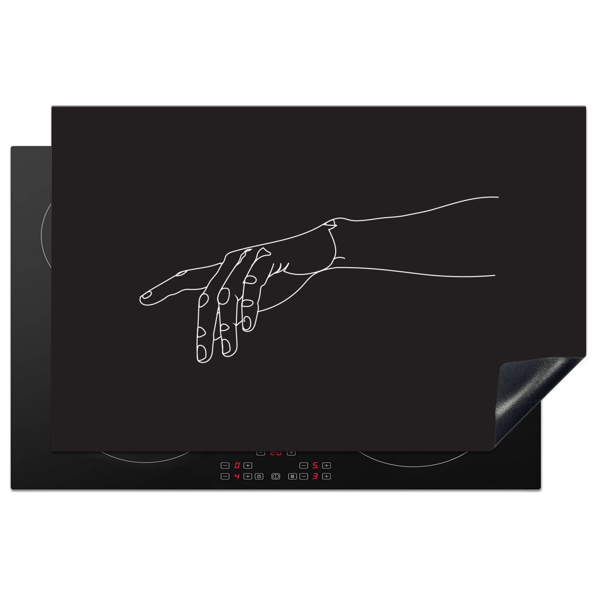 MuchoWow Herdblende-/Abdeckplatte Hand - Linienkunst - Minimalismus, Vinyl, (1 tlg), 81x52 cm, Induktionskochfeld Schutz für die küche, Ceranfeldabdeckung | Herdabdeckplatten