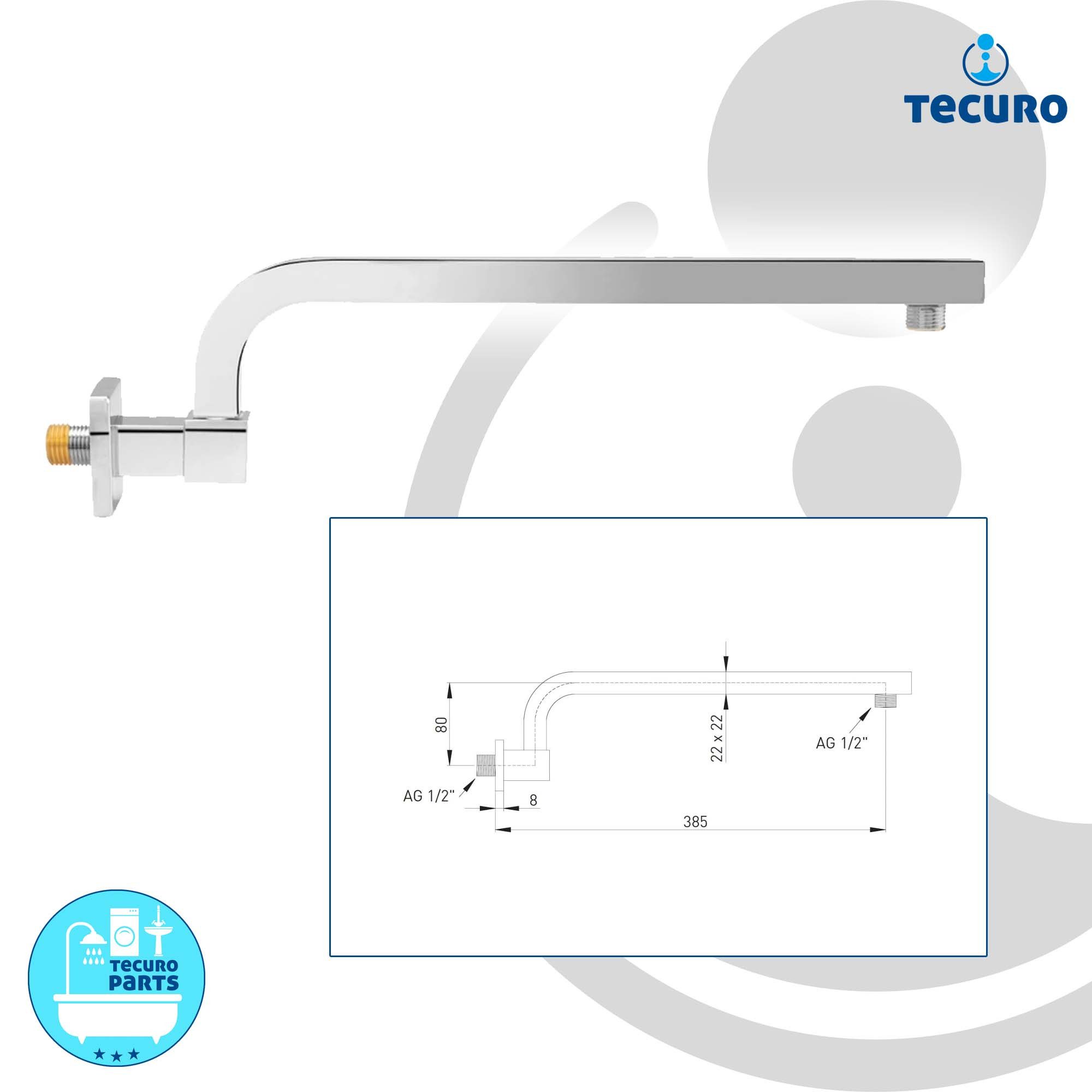 tecuro Brausearm DESIGN schwenkbarer 385 mm Brausearm 90° für Regenbrausen