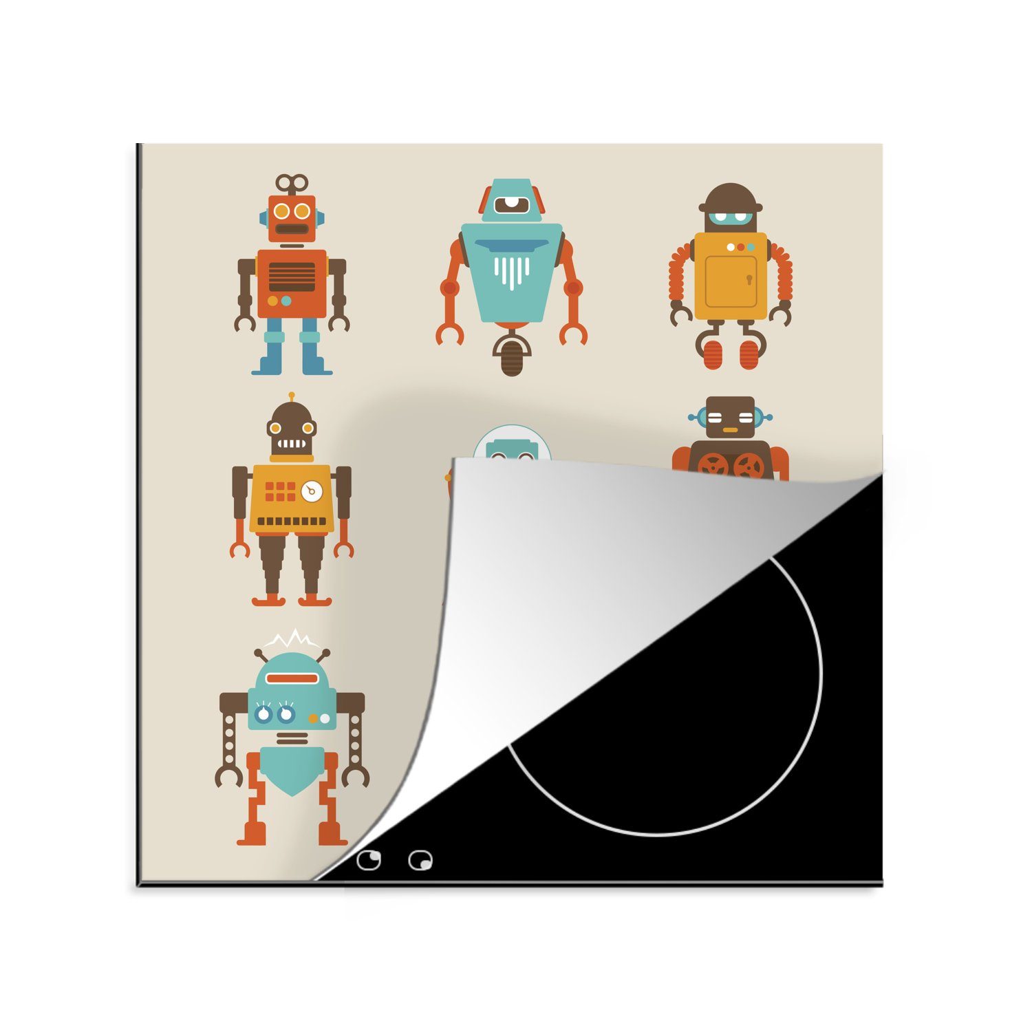 - Ceranfeldabdeckung, küche 78x78 für tlg), (1 cm, Arbeitsplatte Roboter, - Herdblende-/Abdeckplatte Vinyl, Illustration Kinder MuchoWow