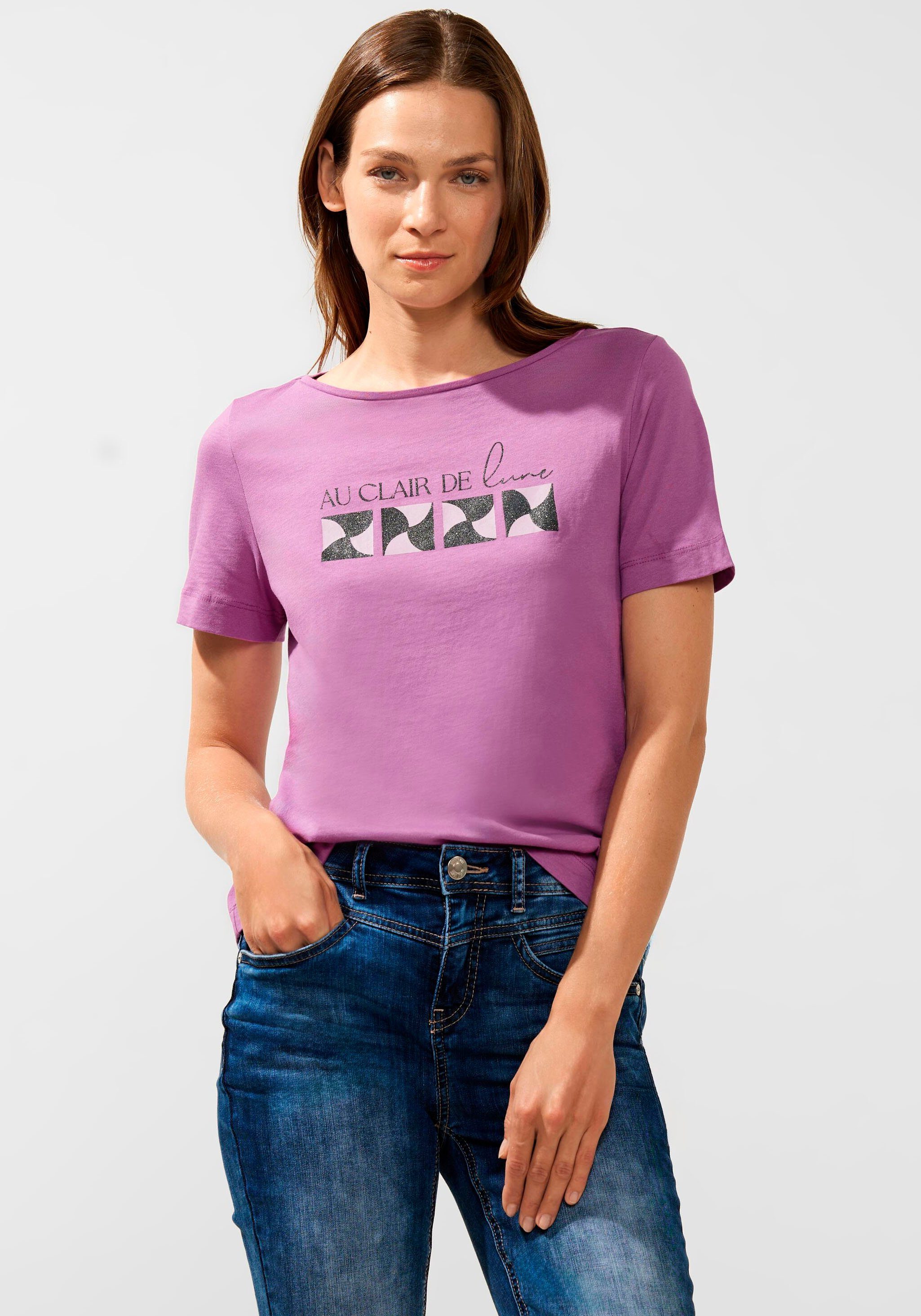 STREET ONE T-Shirt mit Rundhalsausschnitt meta lilac