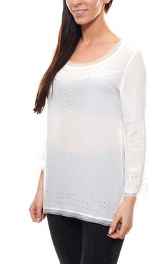 Daniel Hechter Blusentop DANIEL HECHTER Blusen-Shirt leichte Damen Tunika Sommer-Bluse mit Schmucksteinchen Weiß