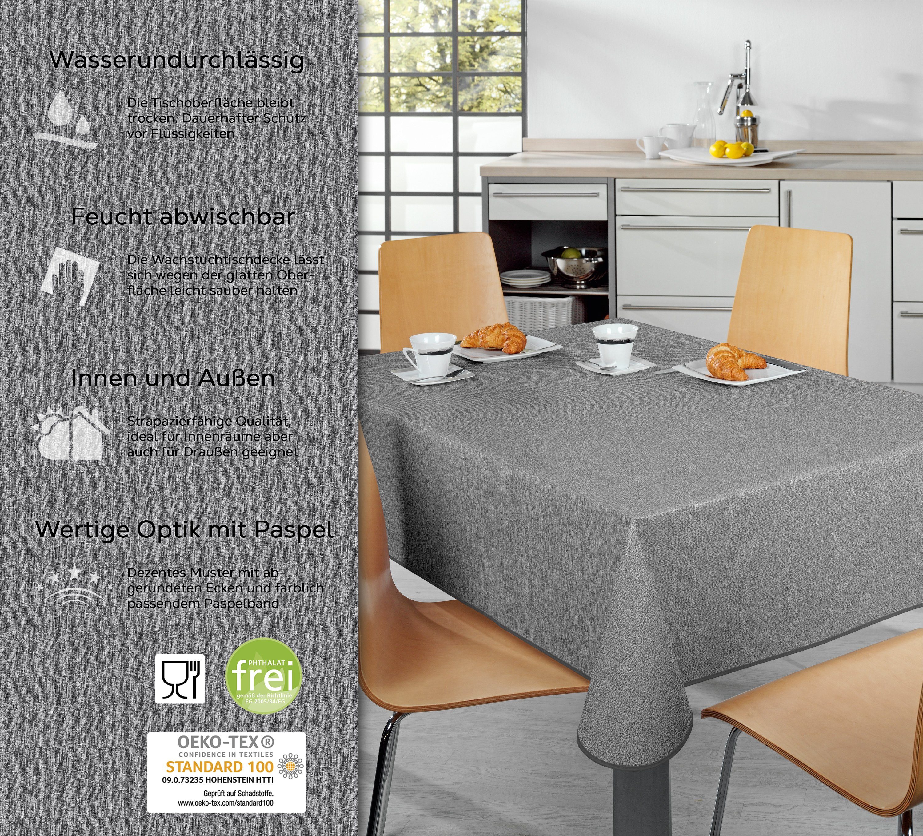 Beautex Tischdecke Wachstuch Tischdecke abwischbar rutschfest mit Paspelband Eckig Rund (1-tlg)